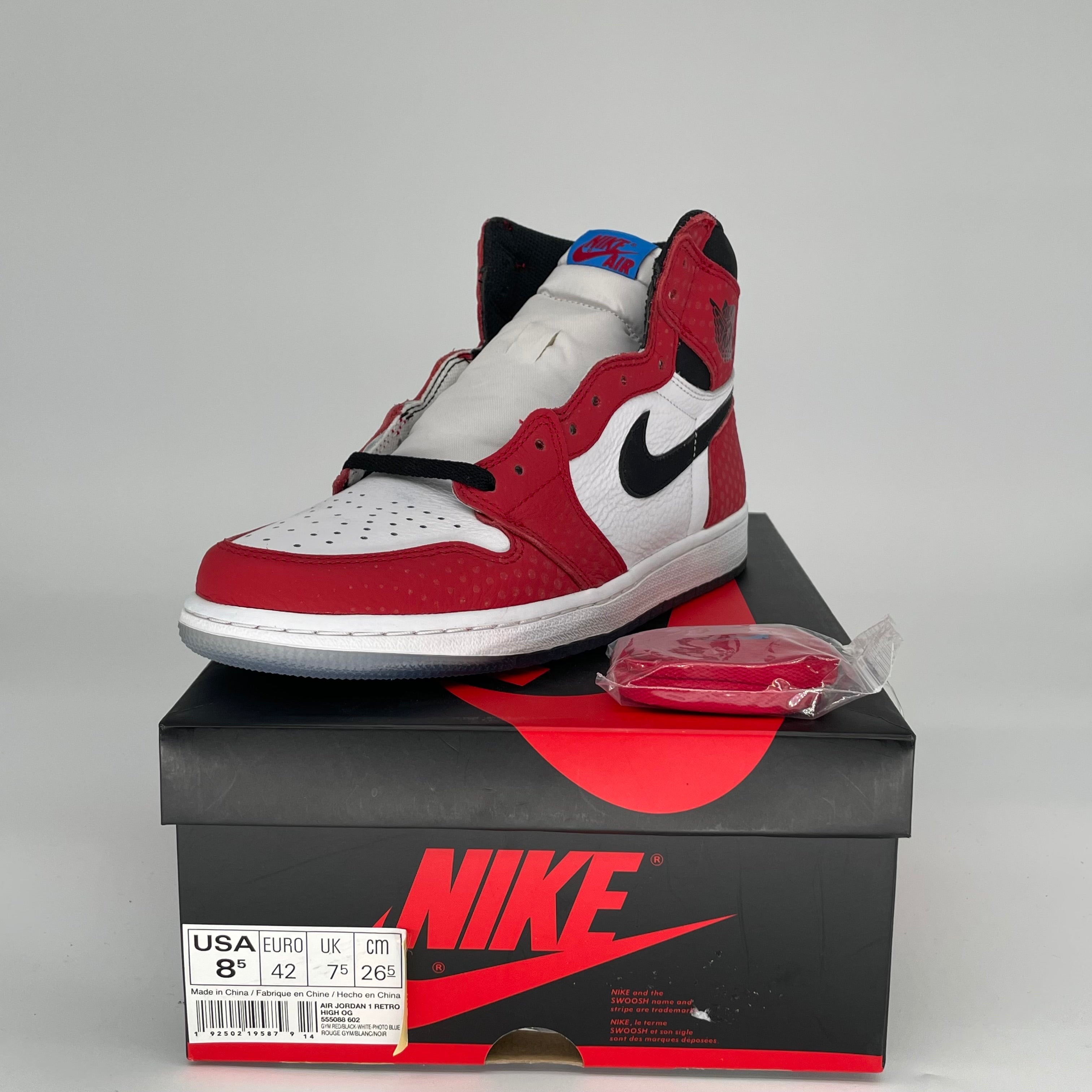 AIR JORDAN 1 SPIDER MAN ORIGIN STORY SIZE 8.5 555088-602