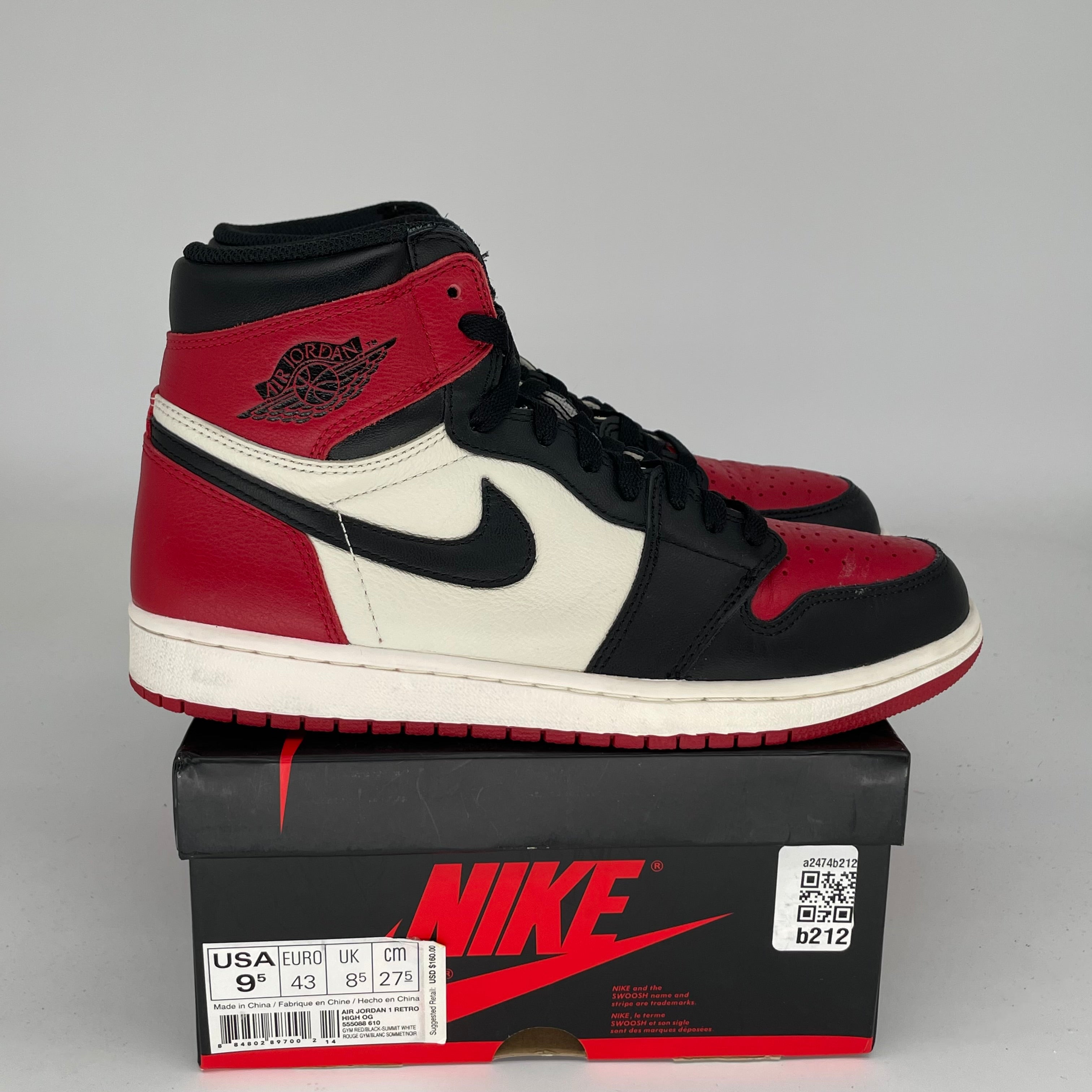 AIR JORDAN 1 BRED TOE SIZE 9.5 555088-610