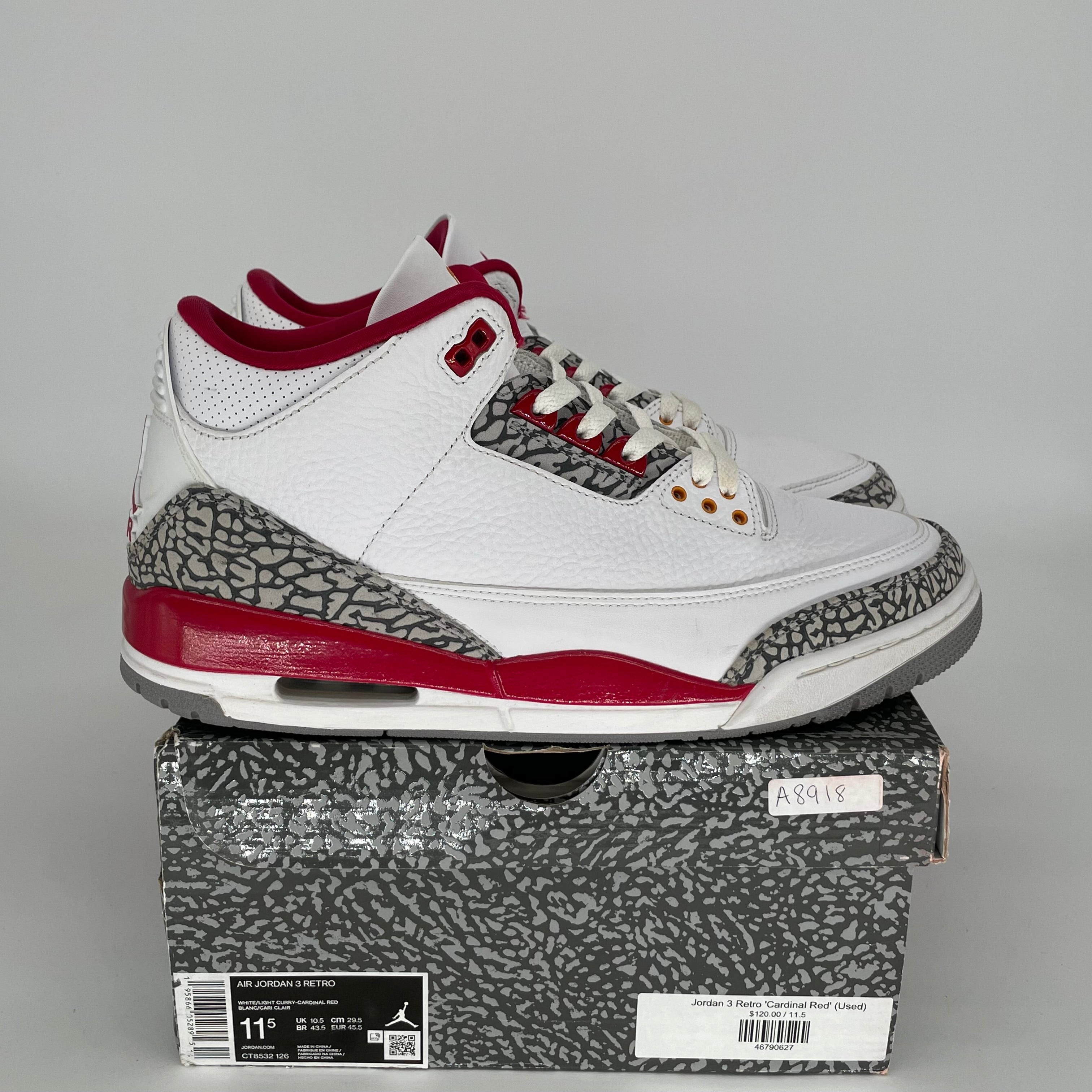 AIR JORDAN 3 CARDINAL SIZE 11.5 CT8532-126