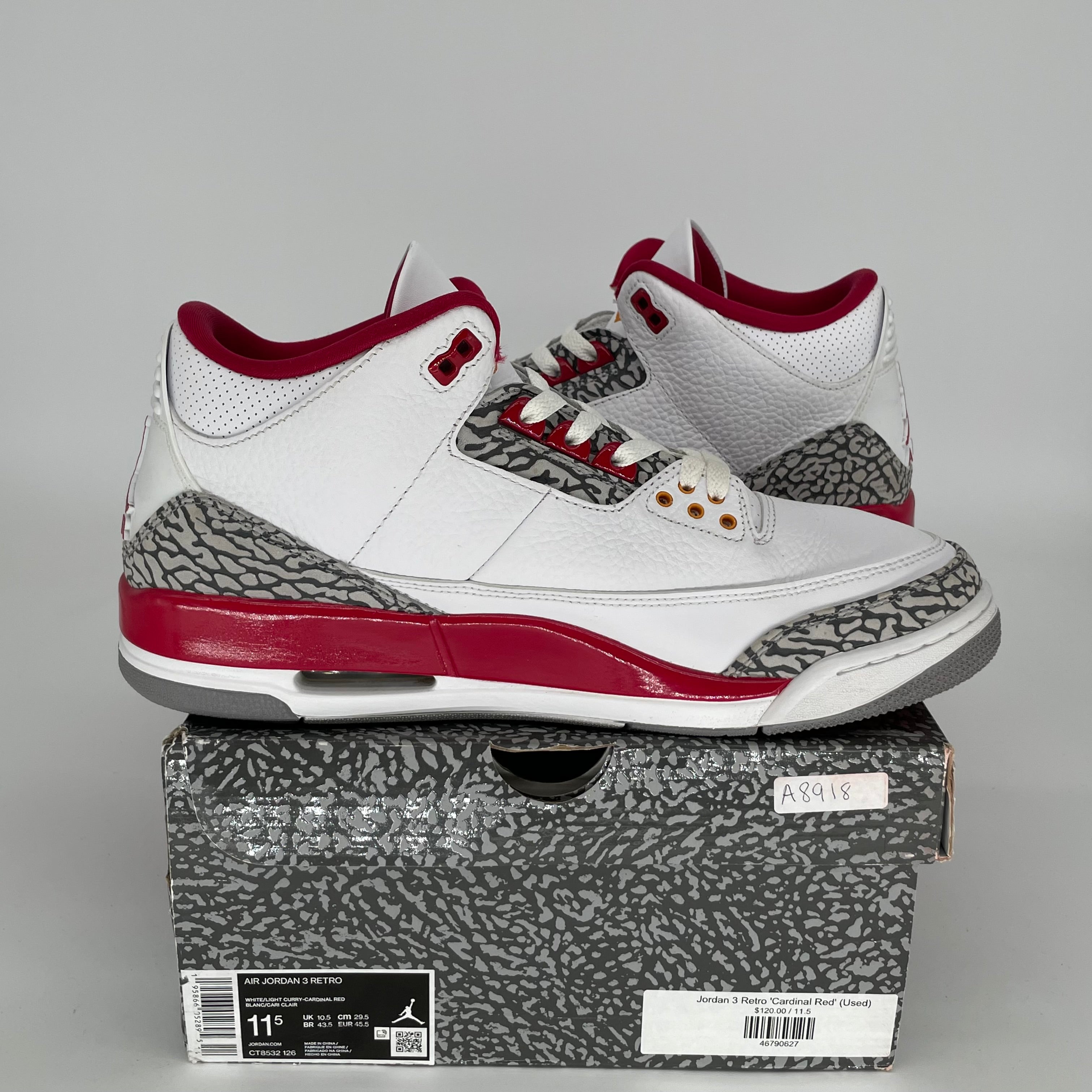 AIR JORDAN 3 CARDINAL SIZE 11.5 CT8532-126