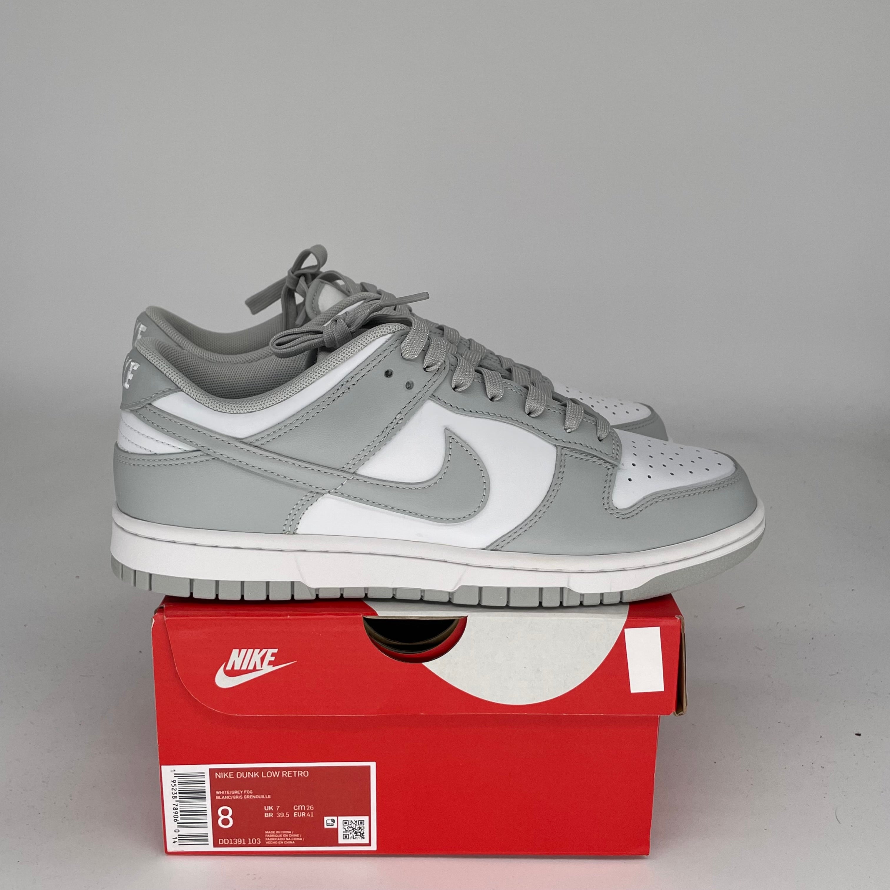NIKE DUNK LOW GREY FOG SIZE 8 DD1391-103