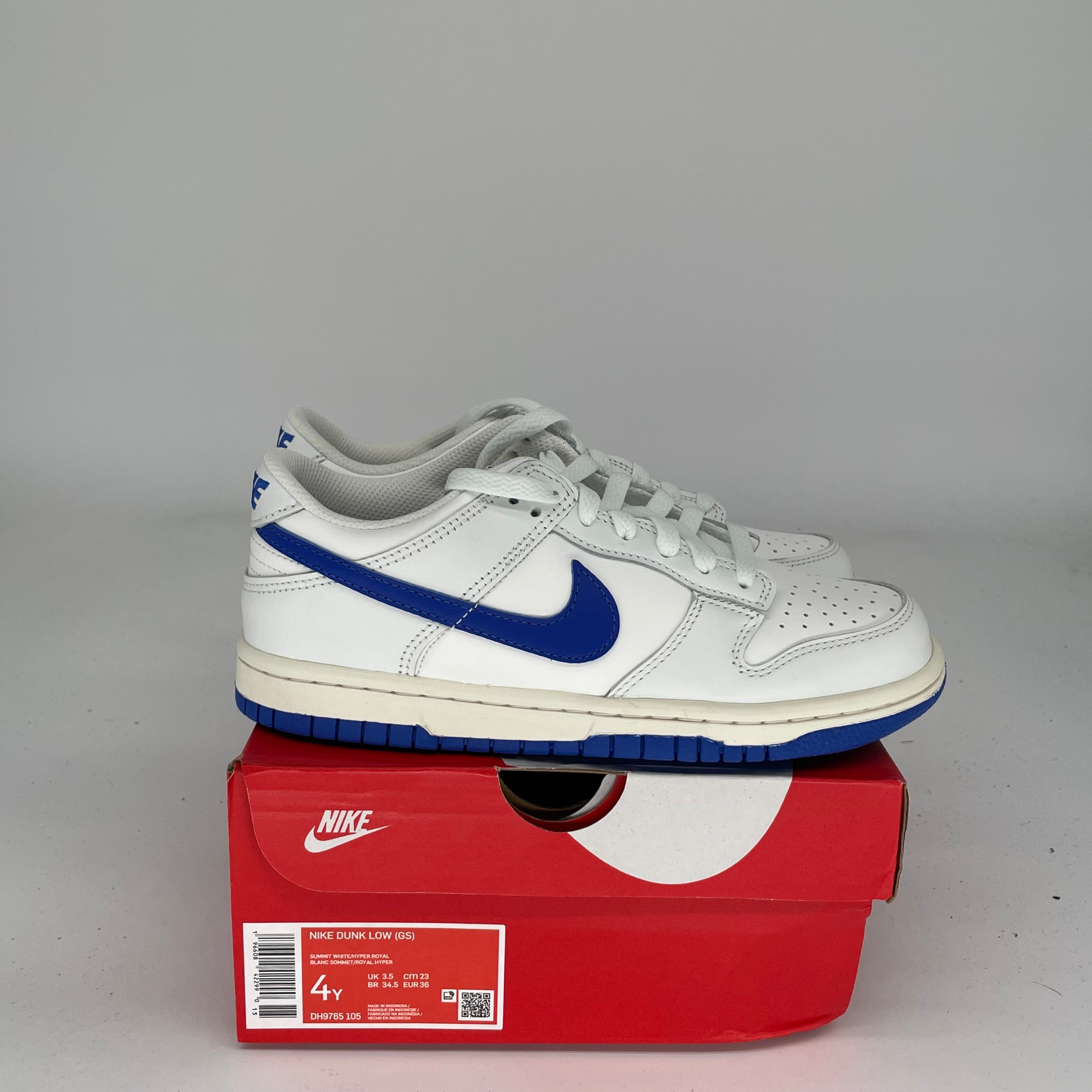 NIKE DUNK LOW SUMMIT WHITE HYPER ROYAL SIZE 4Y DH9765-105