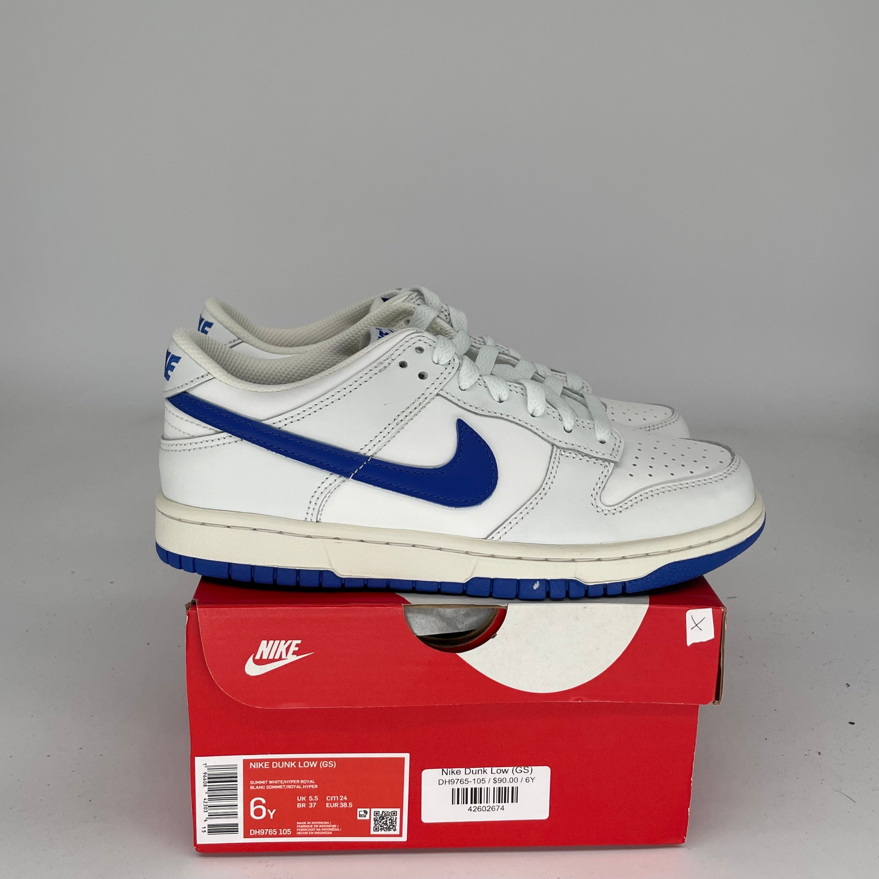 NIKE DUNK LOW SUMMIT WHITE HYPER ROYAL SIZE 6Y DH9765-105