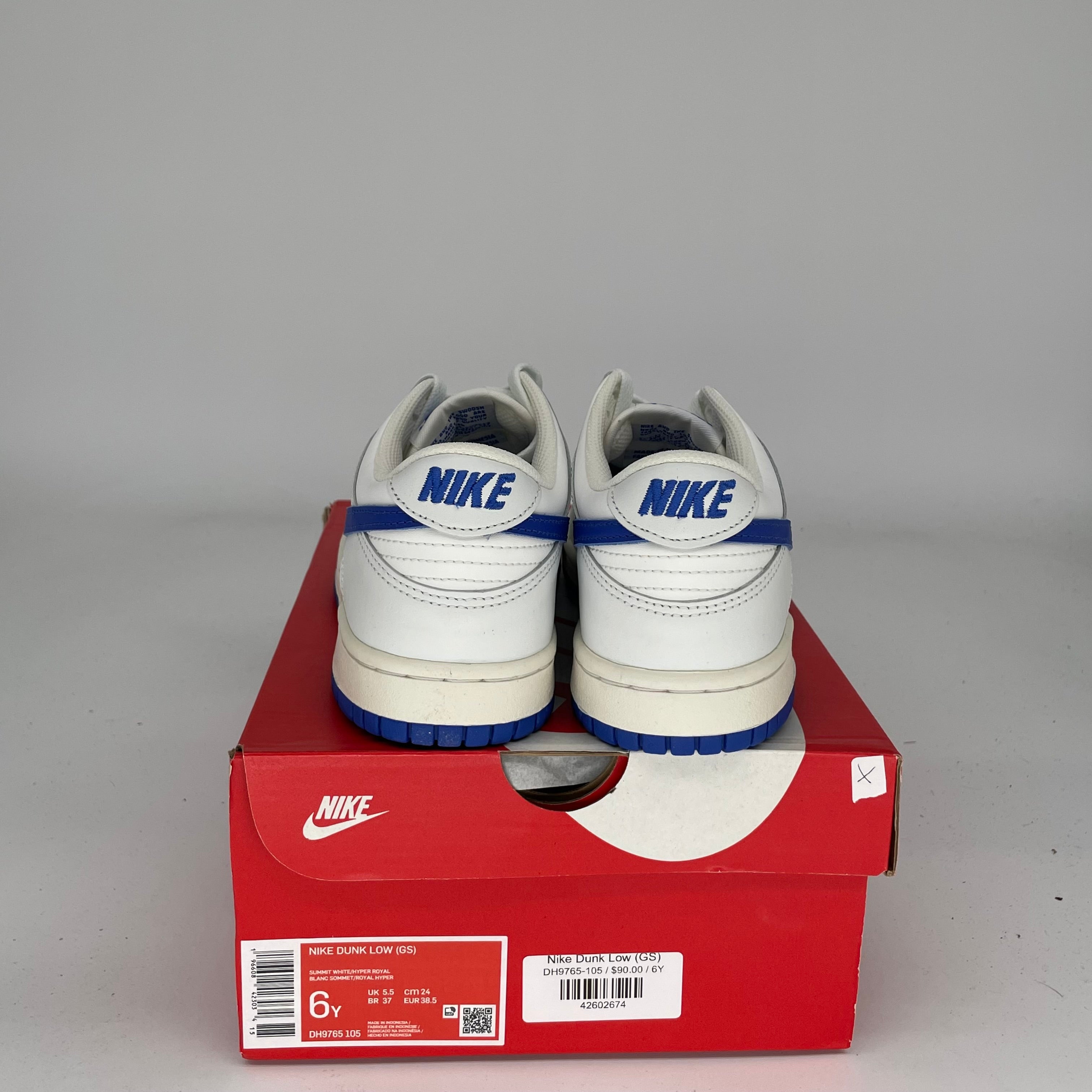 NIKE DUNK LOW SUMMIT WHITE HYPER ROYAL SIZE 6Y DH9765-105