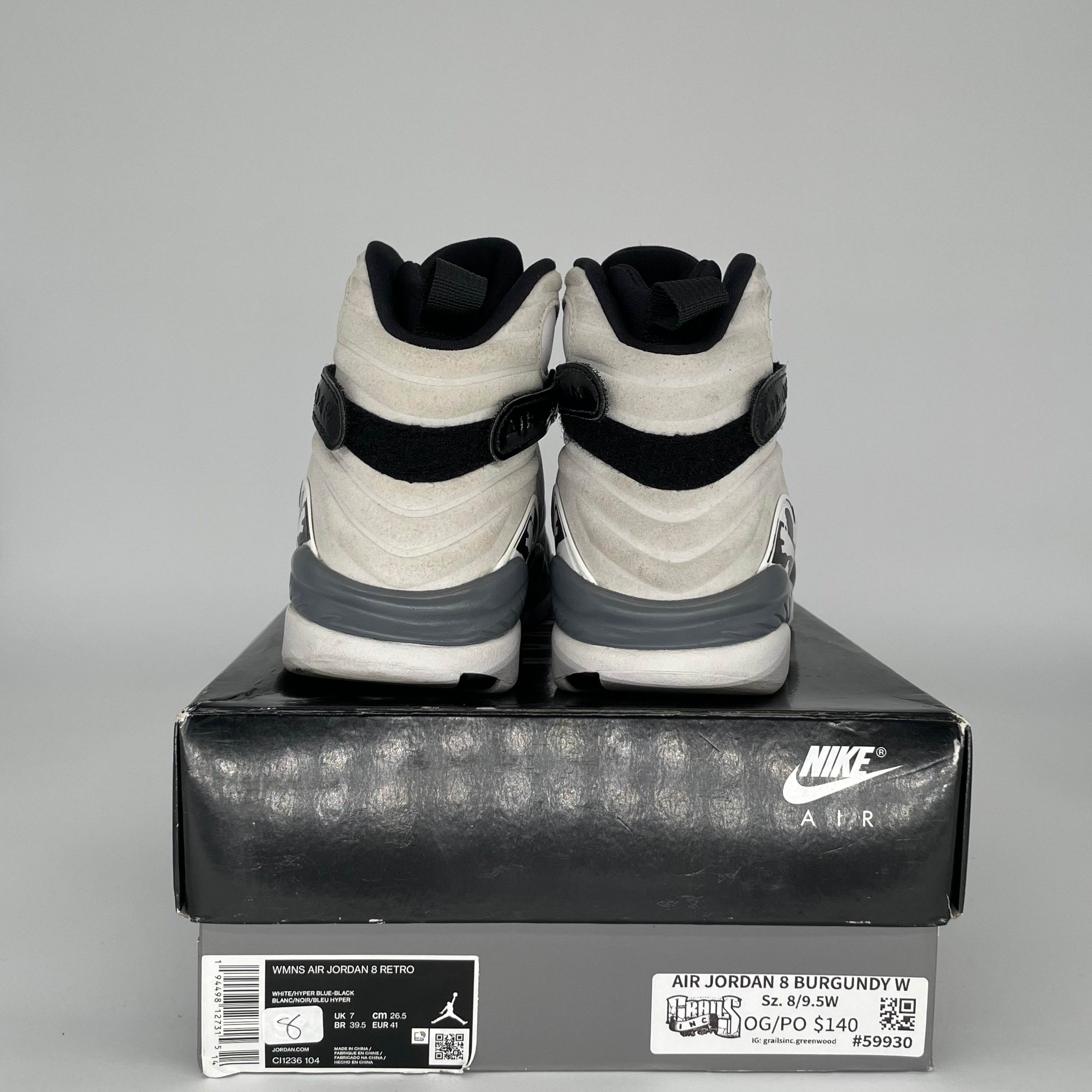 AIR JORDAN 8 WHITE BURGUNDY W SIZE 8/9.5W CO1236-104