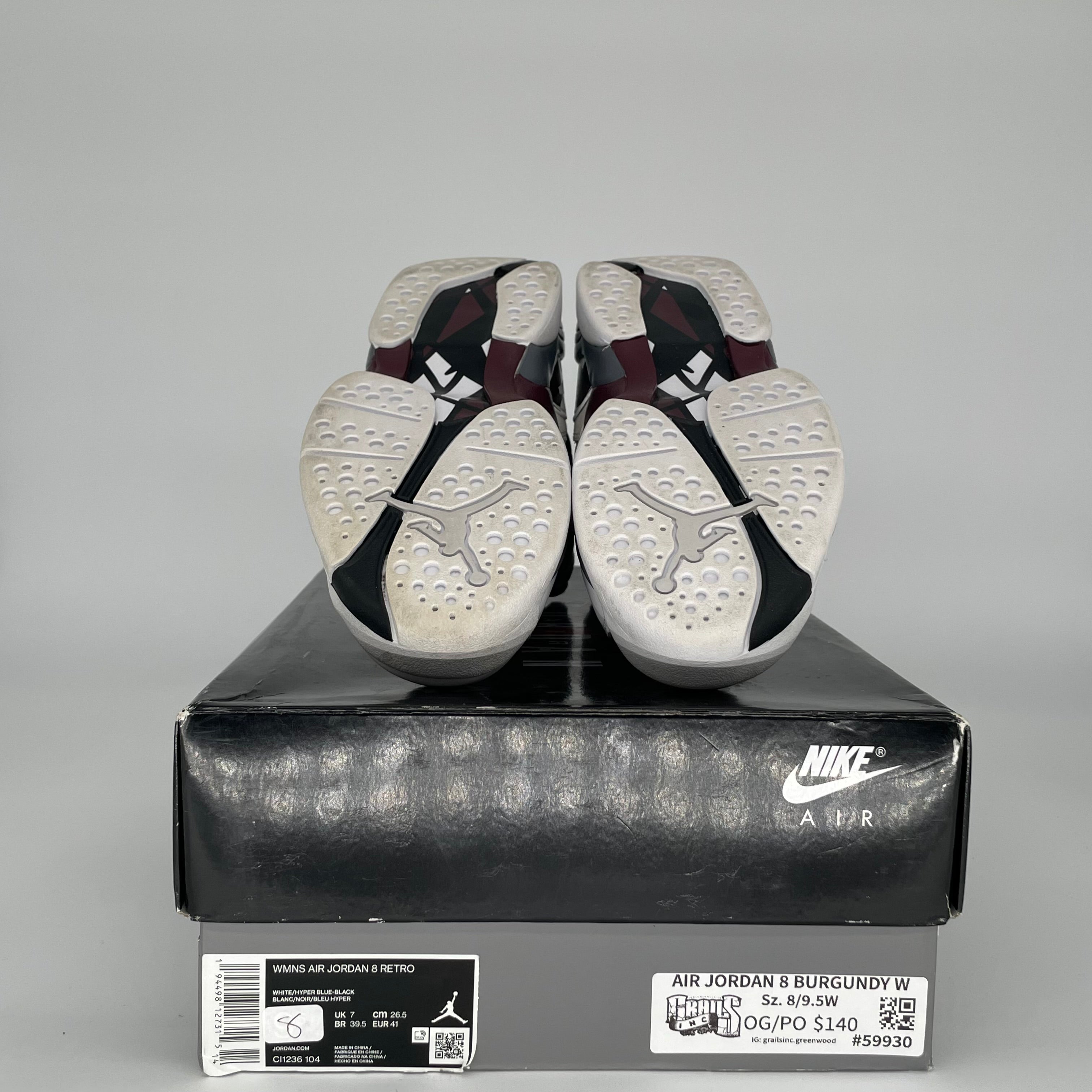 AIR JORDAN 8 WHITE BURGUNDY W SIZE 8/9.5W CO1236-104