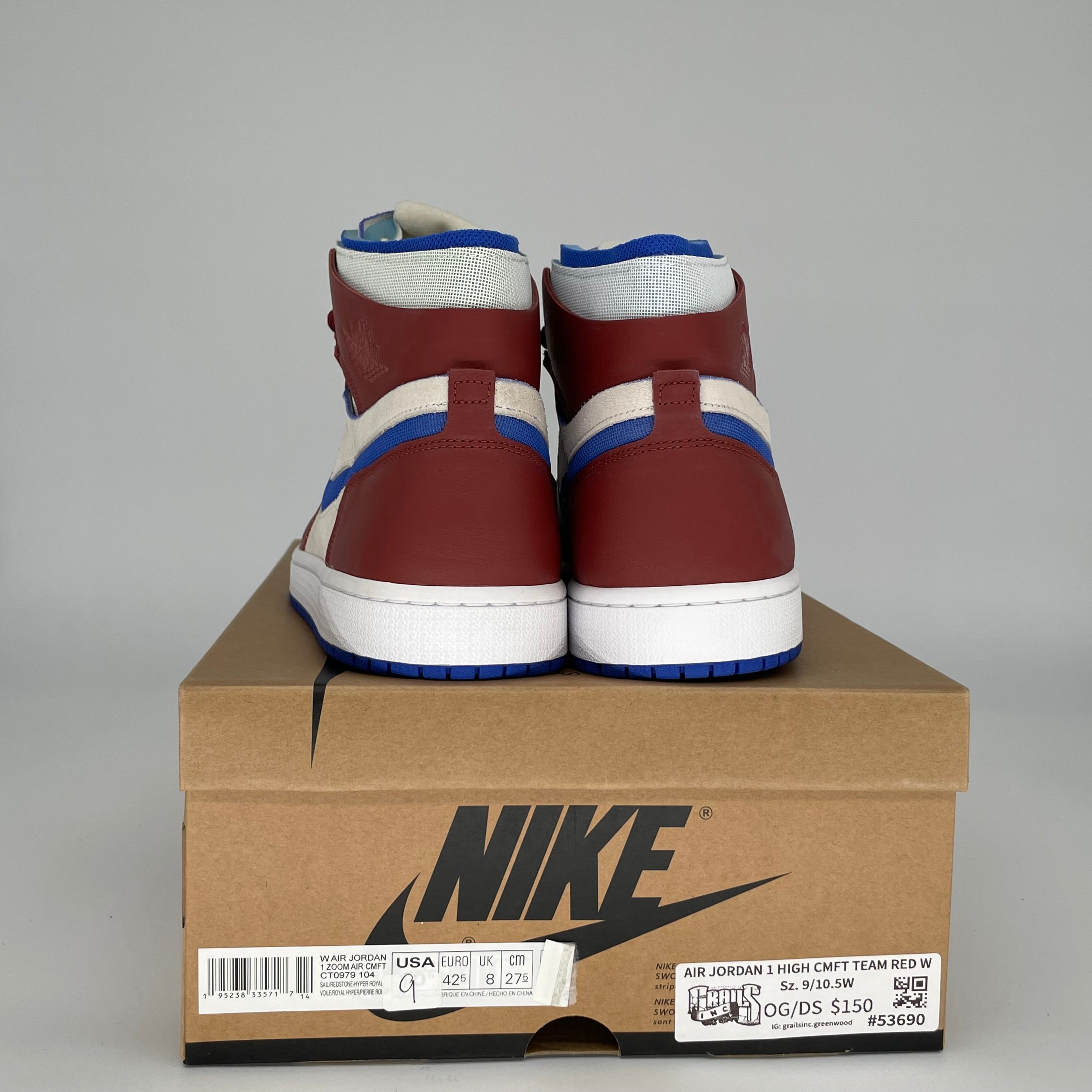 AIR JORDAN 1 HIGH CMFT TEAM RED W SIZE 9/10.5W CT0979-104