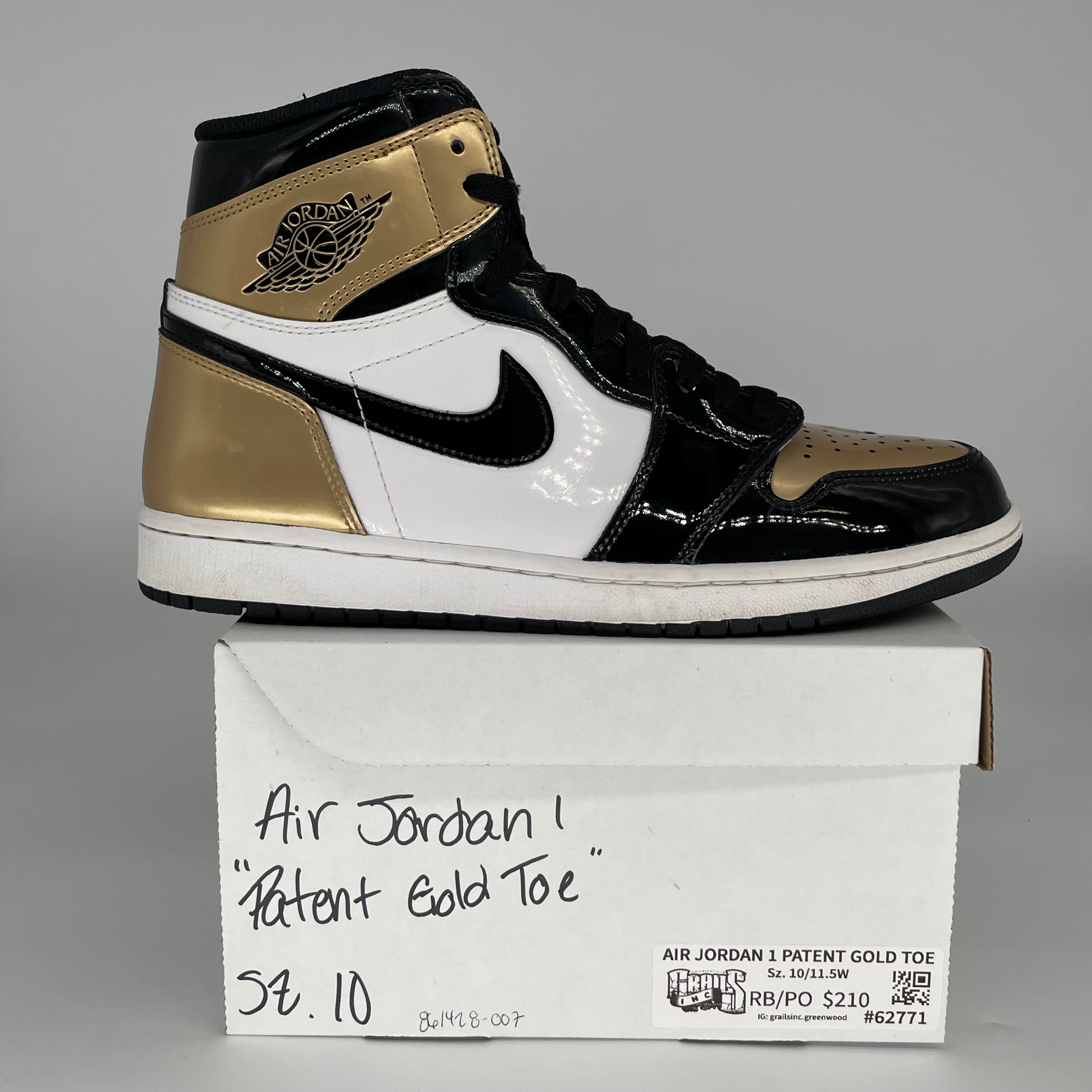 AIR JORDAN 1 PATENT GOLD TOE SIZE 10/11.5W 861428-007