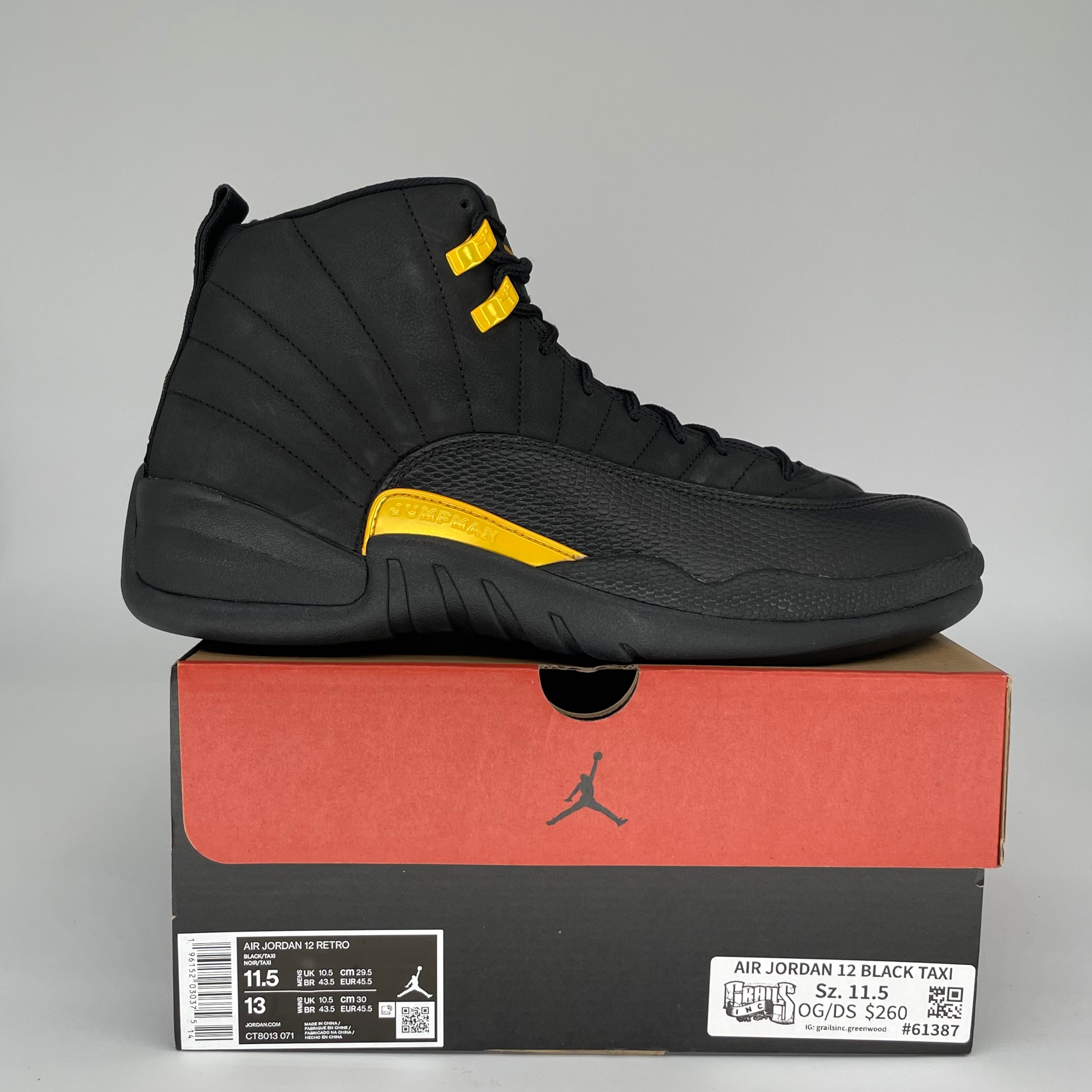 AIR JORDAN 12 BLACK TAXI SIZE 11.5 CT8013-071