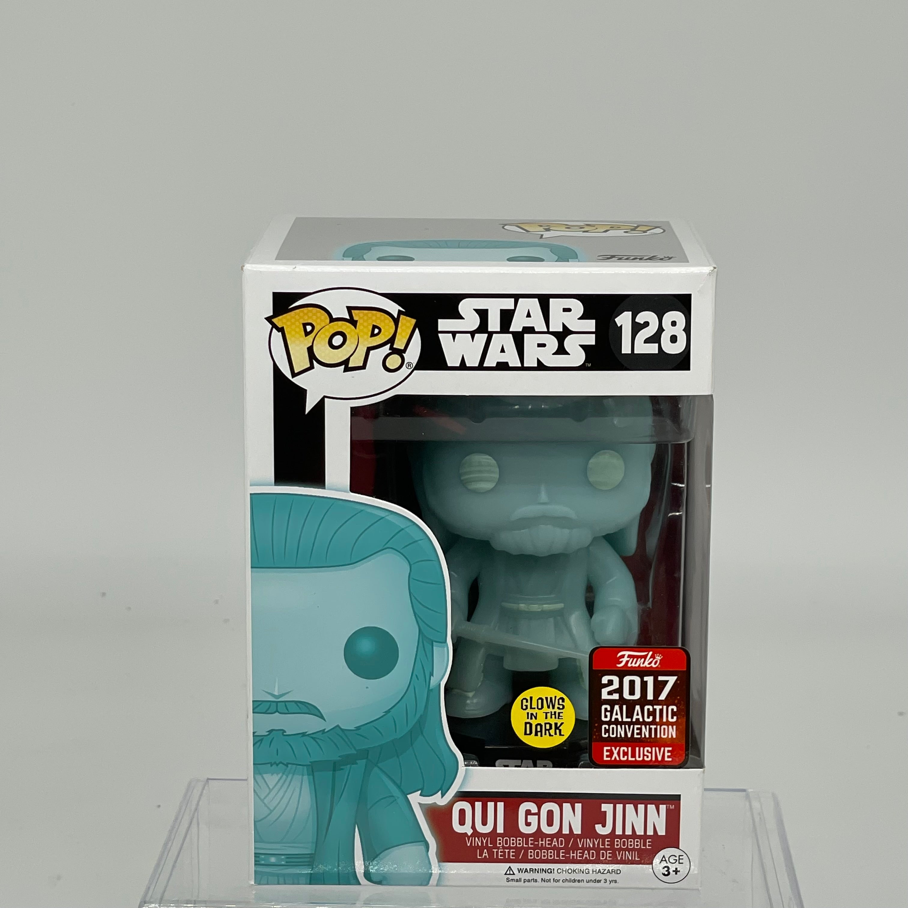 FUNKO POP QUI GON JINN GLOW IN THE DARK #128 2017 GALACTIC CON STAR WARS FAC05357117047
