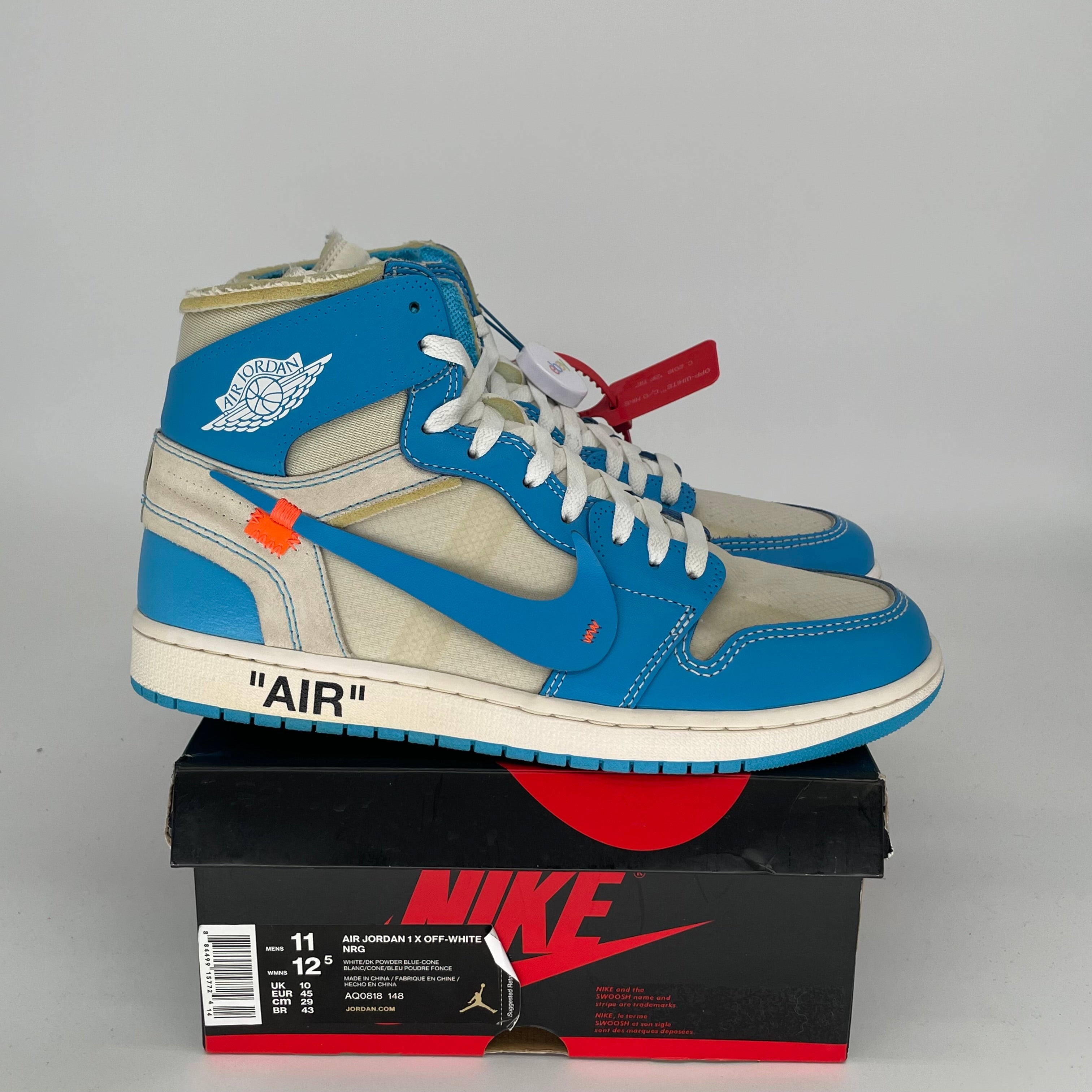 AIR JORDAN 1 OFF WHITE UNIVERSITY BLUE SIZE 11 AQ0818-148