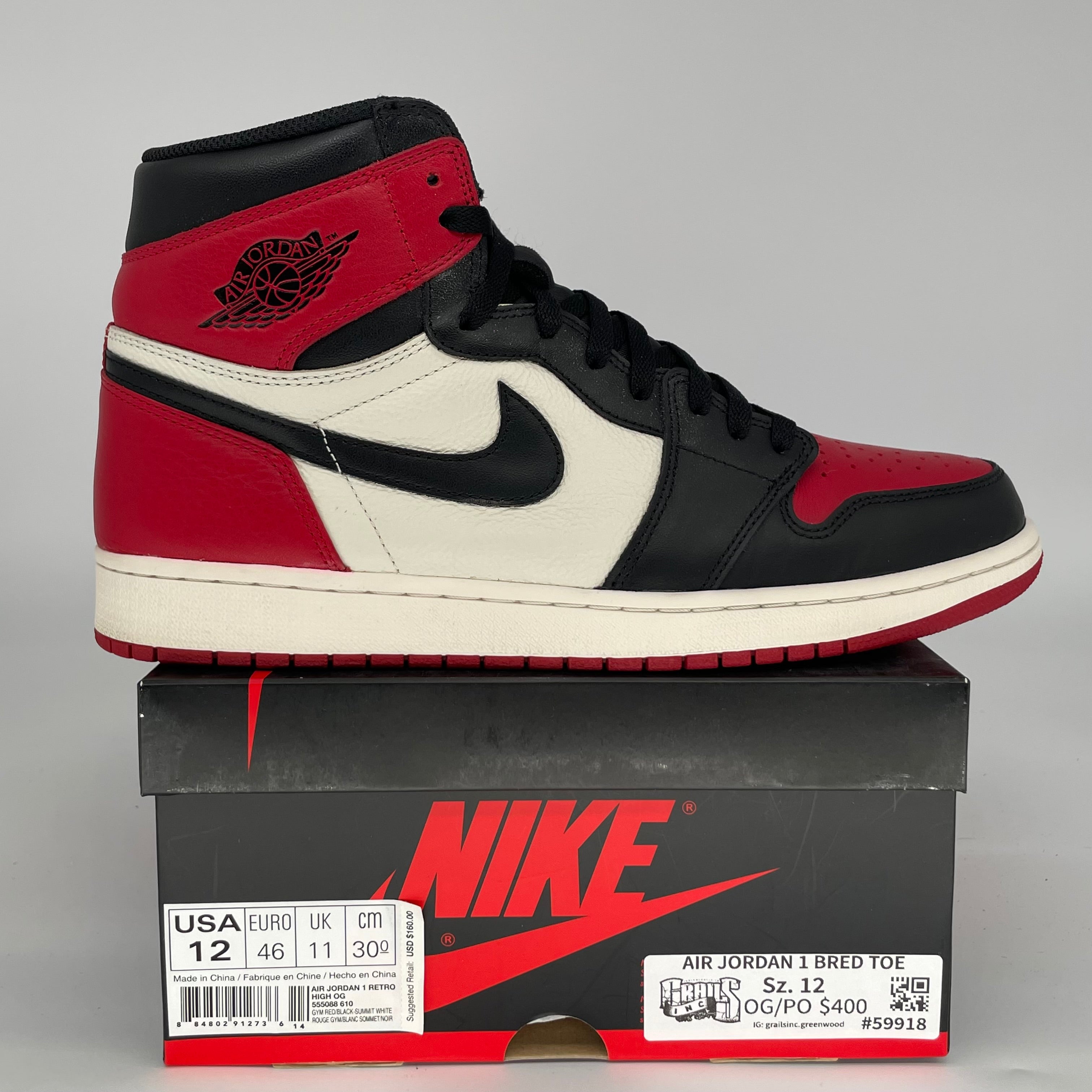 AIR JORDAN 1 BRED TOE SIZE 12/13.5W 555088-610