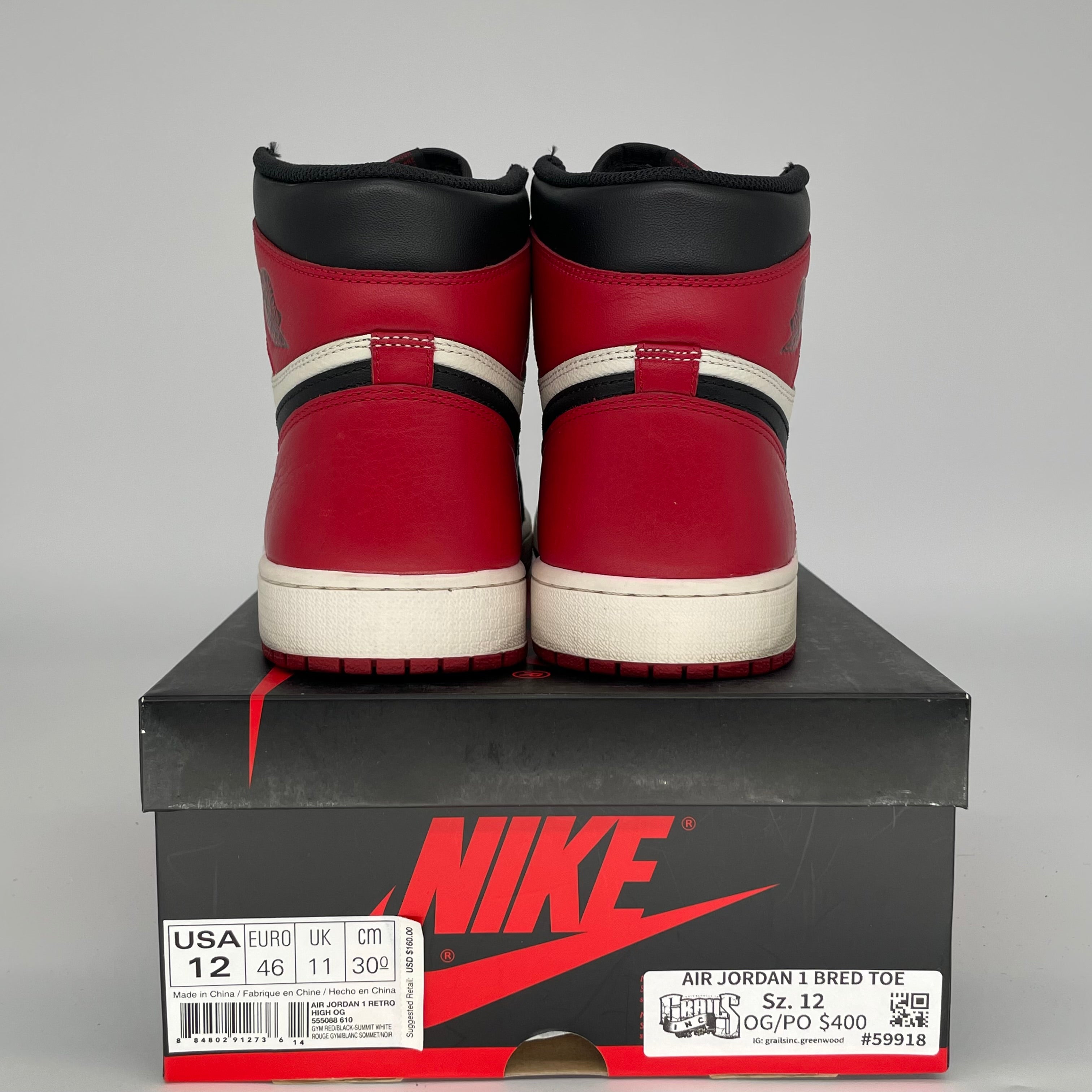 AIR JORDAN 1 BRED TOE SIZE 12/13.5W 555088-610