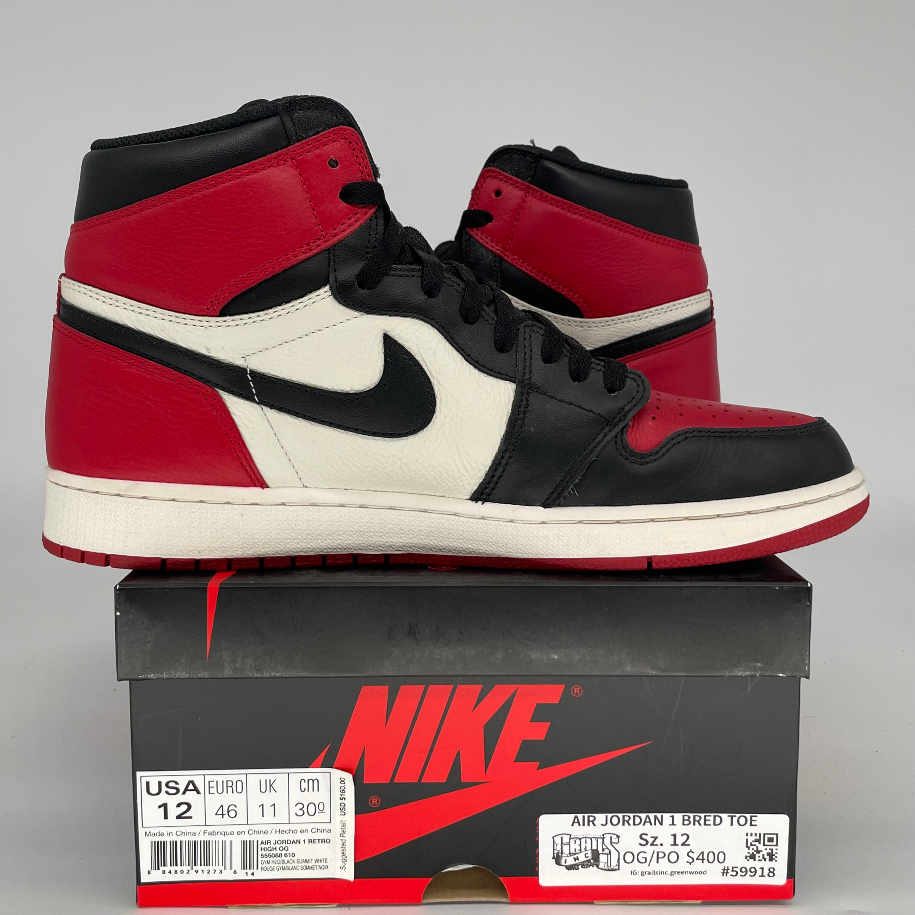 AIR JORDAN 1 BRED TOE SIZE 12/13.5W 555088-610