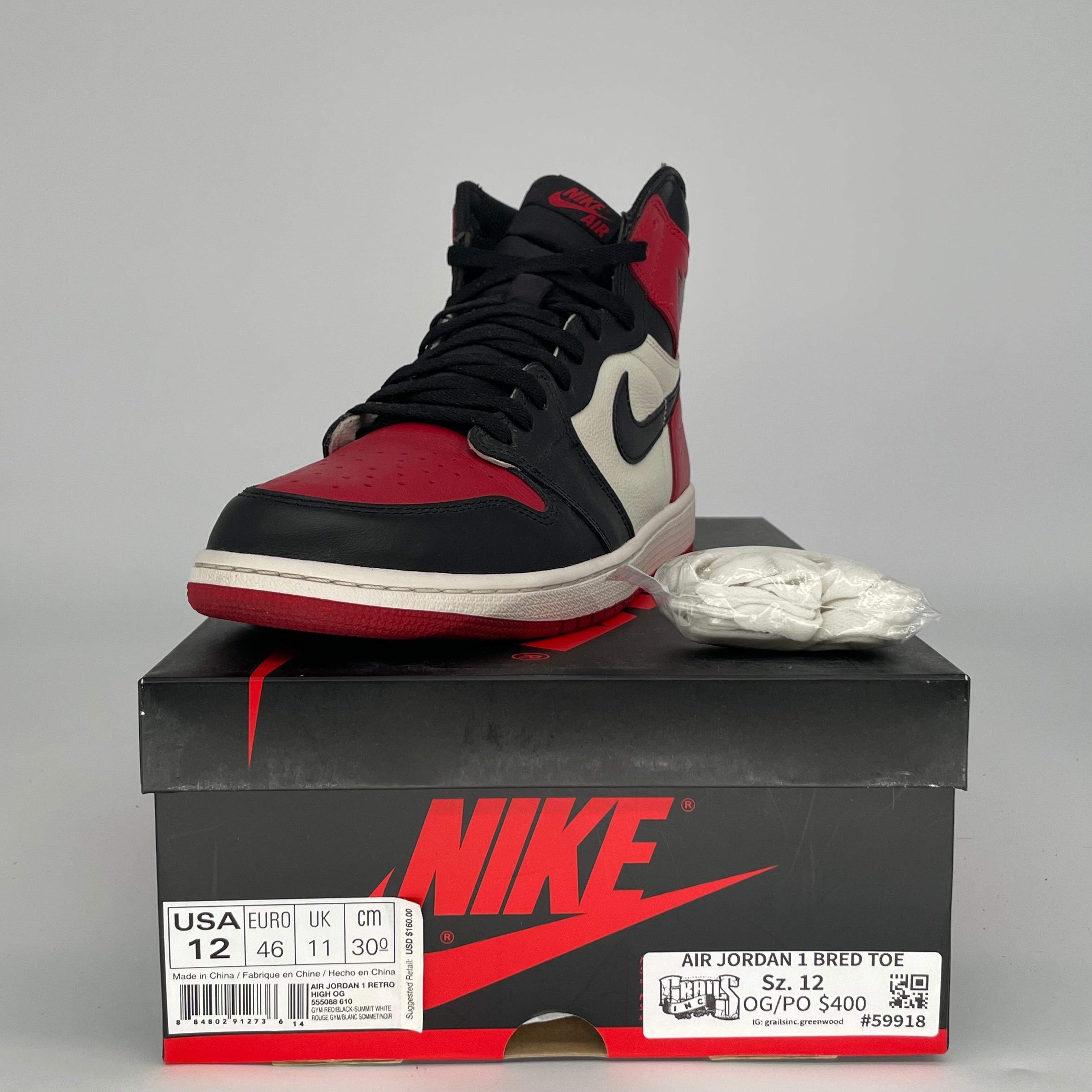 AIR JORDAN 1 BRED TOE SIZE 12/13.5W 555088-610