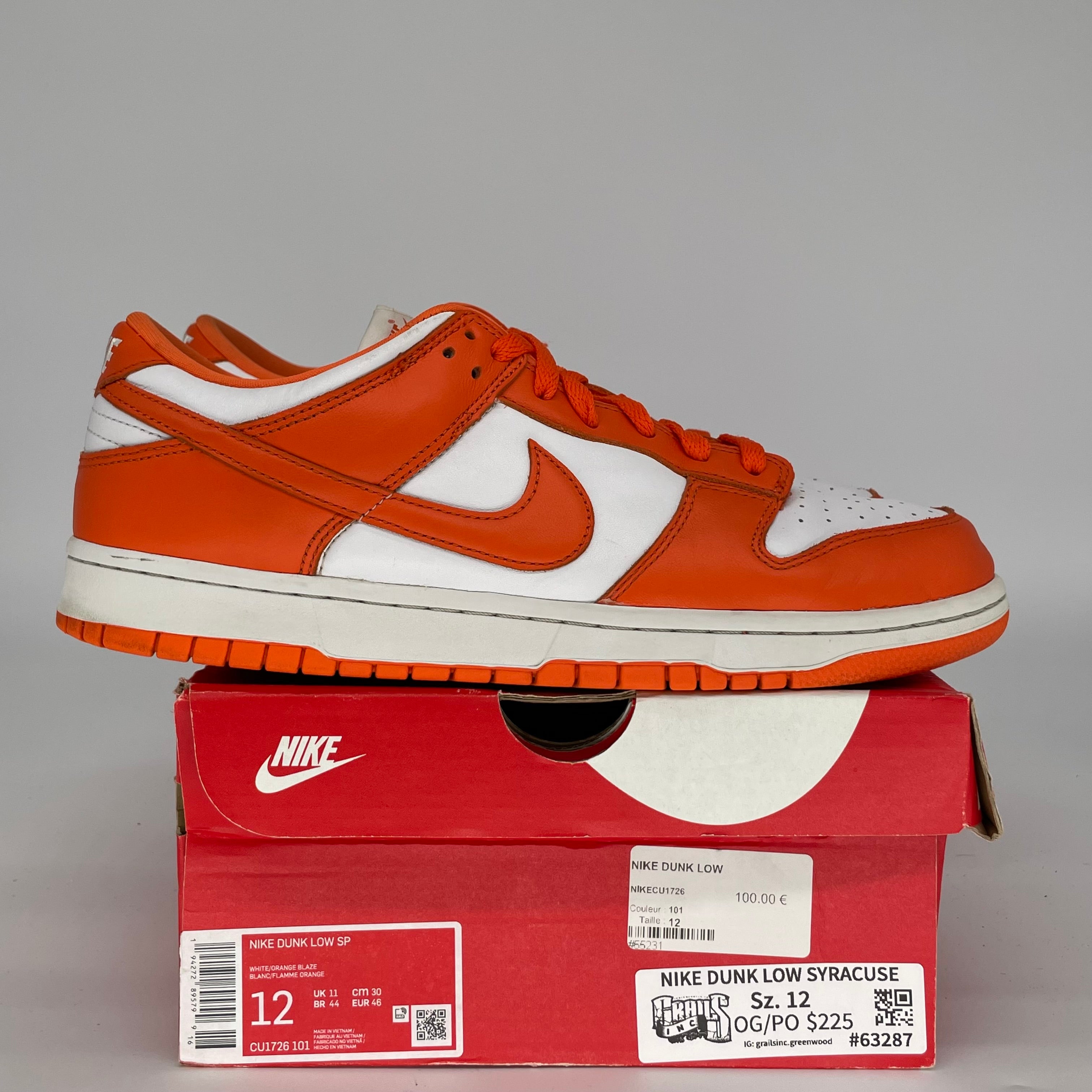 NIKE DUNK LOW SYRACUSE CU1726-101 SIZE 12/13.5W