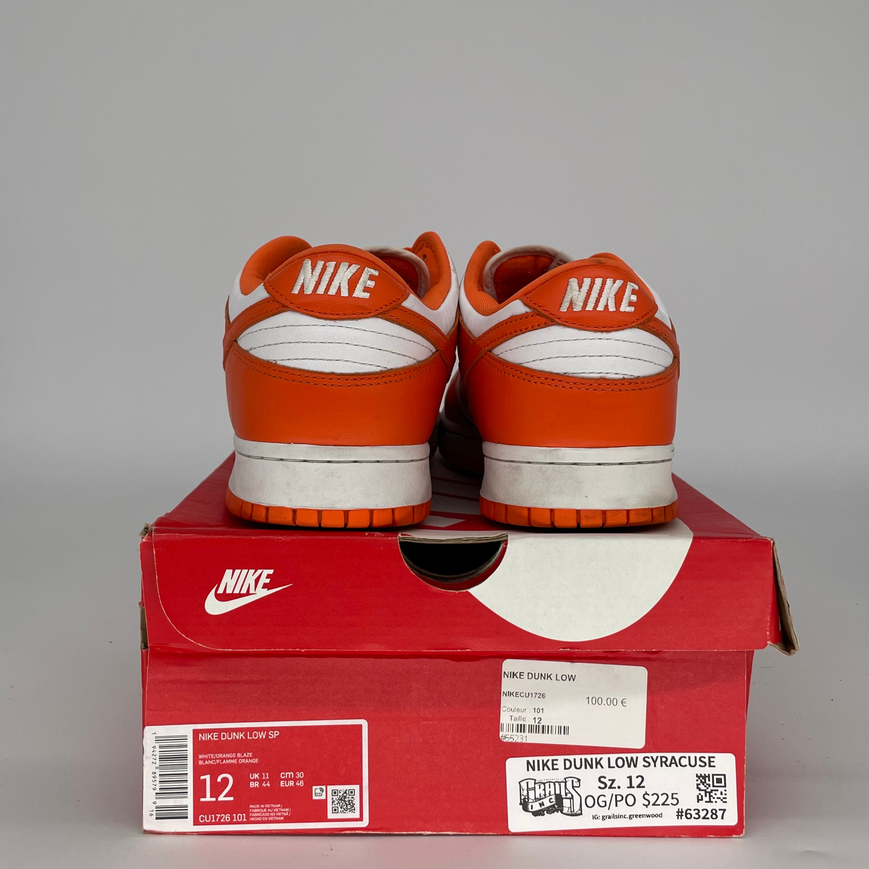 NIKE DUNK LOW SYRACUSE CU1726-101 SIZE 12/13.5W