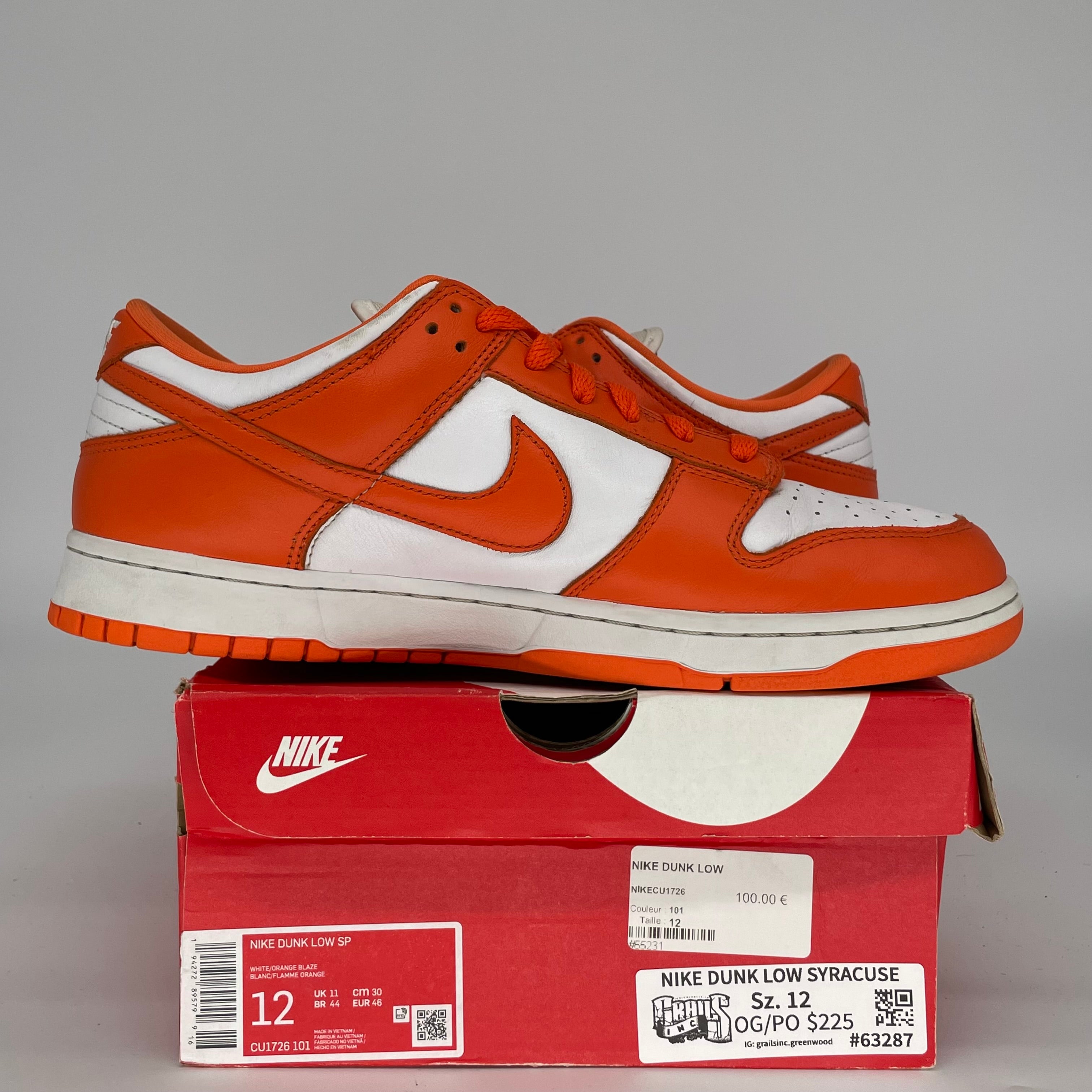 NIKE DUNK LOW SYRACUSE CU1726-101 SIZE 12/13.5W