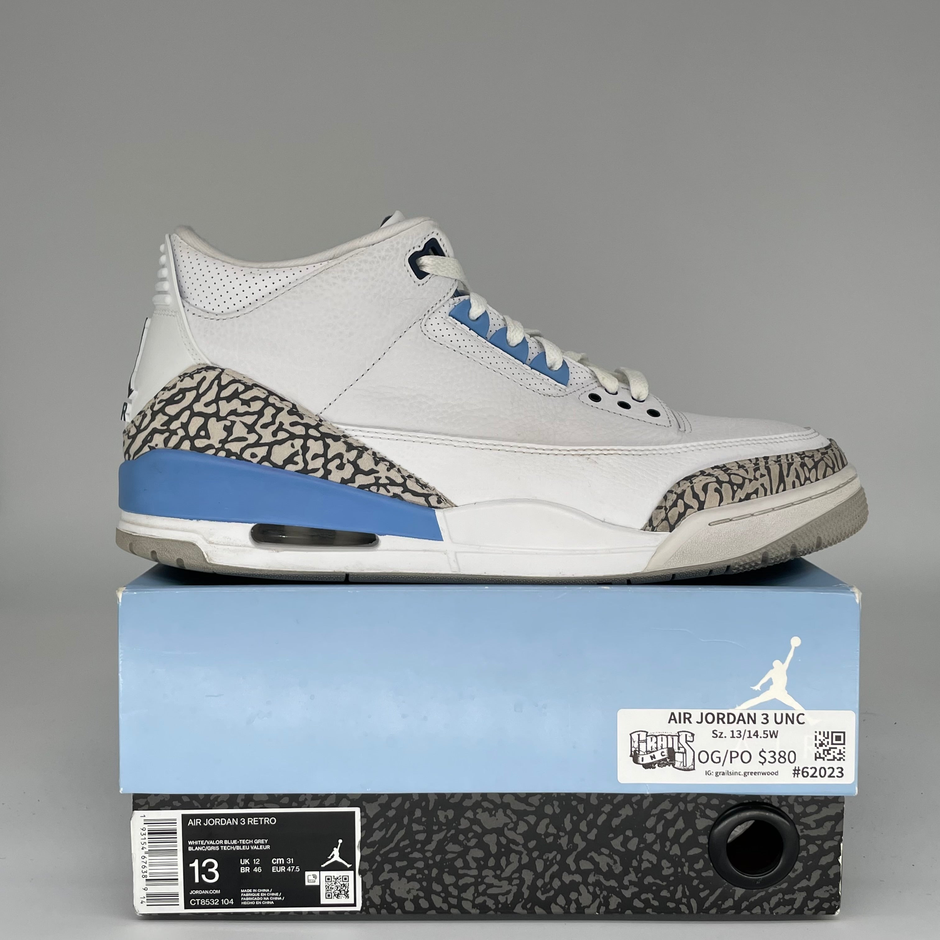 AIR JORDAN 3 UNC CT8532-104 SIZE 13/14.5W