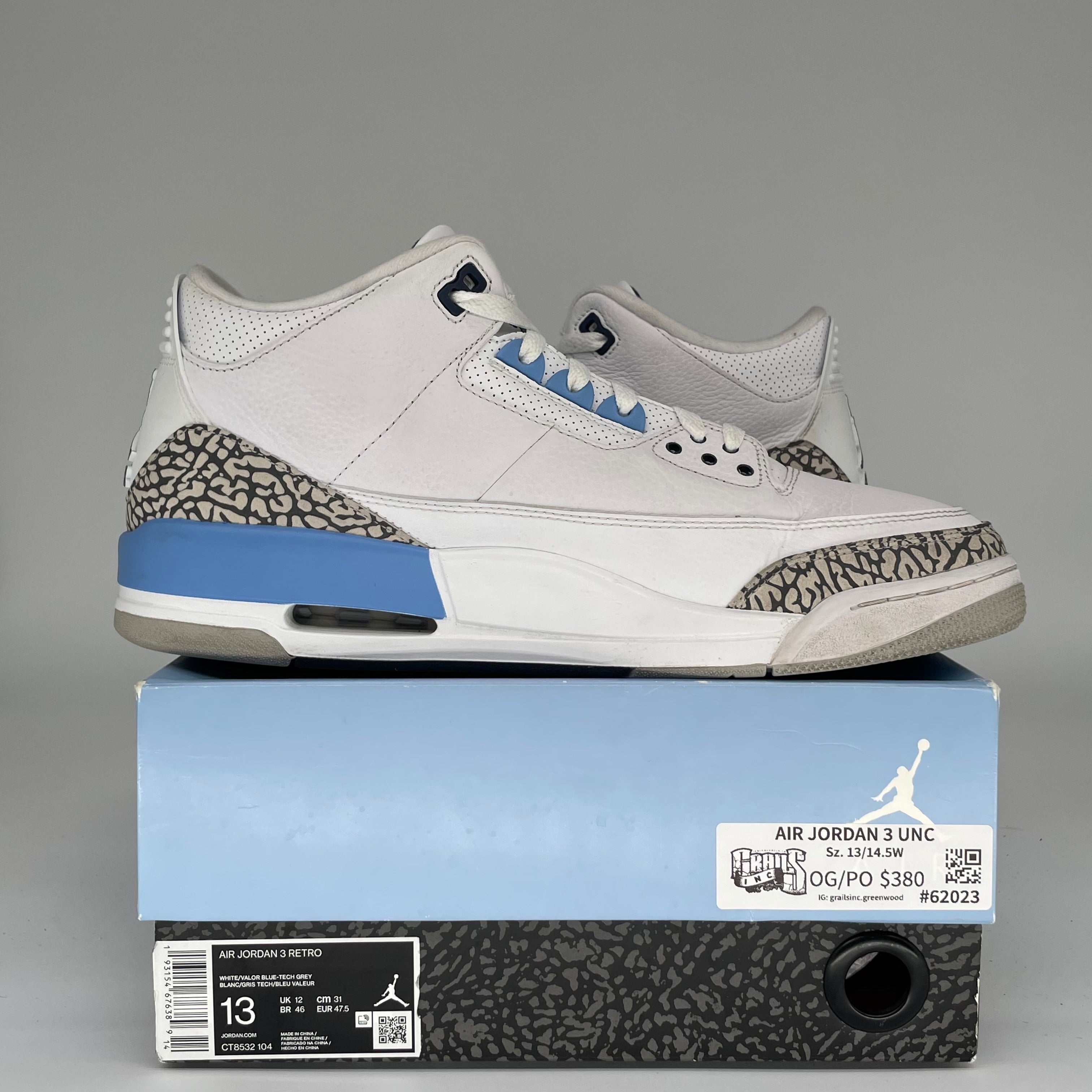 AIR JORDAN 3 UNC CT8532-104 SIZE 13/14.5W