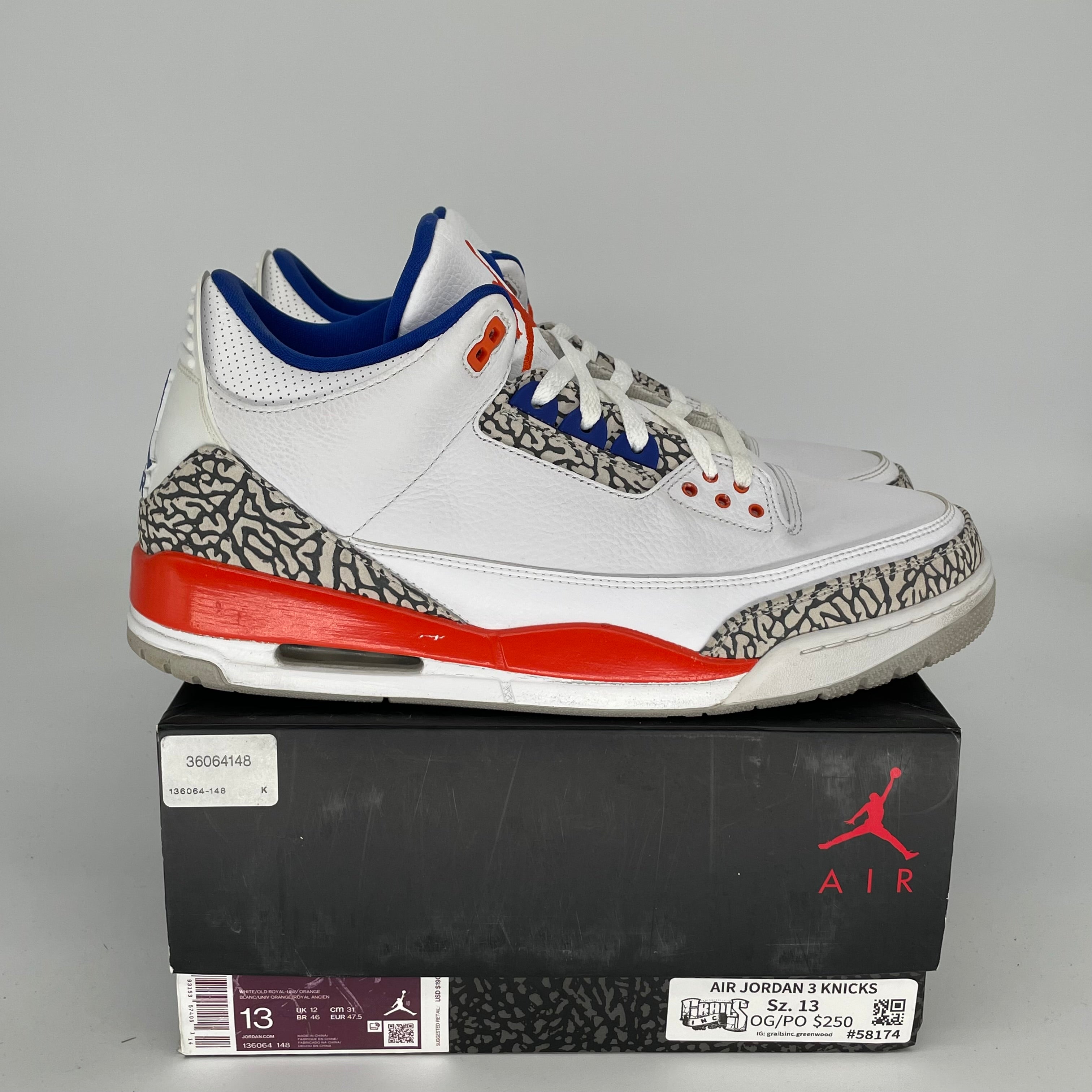 AIR JORDAN 3 KNICKS SIZE 13 136064-148