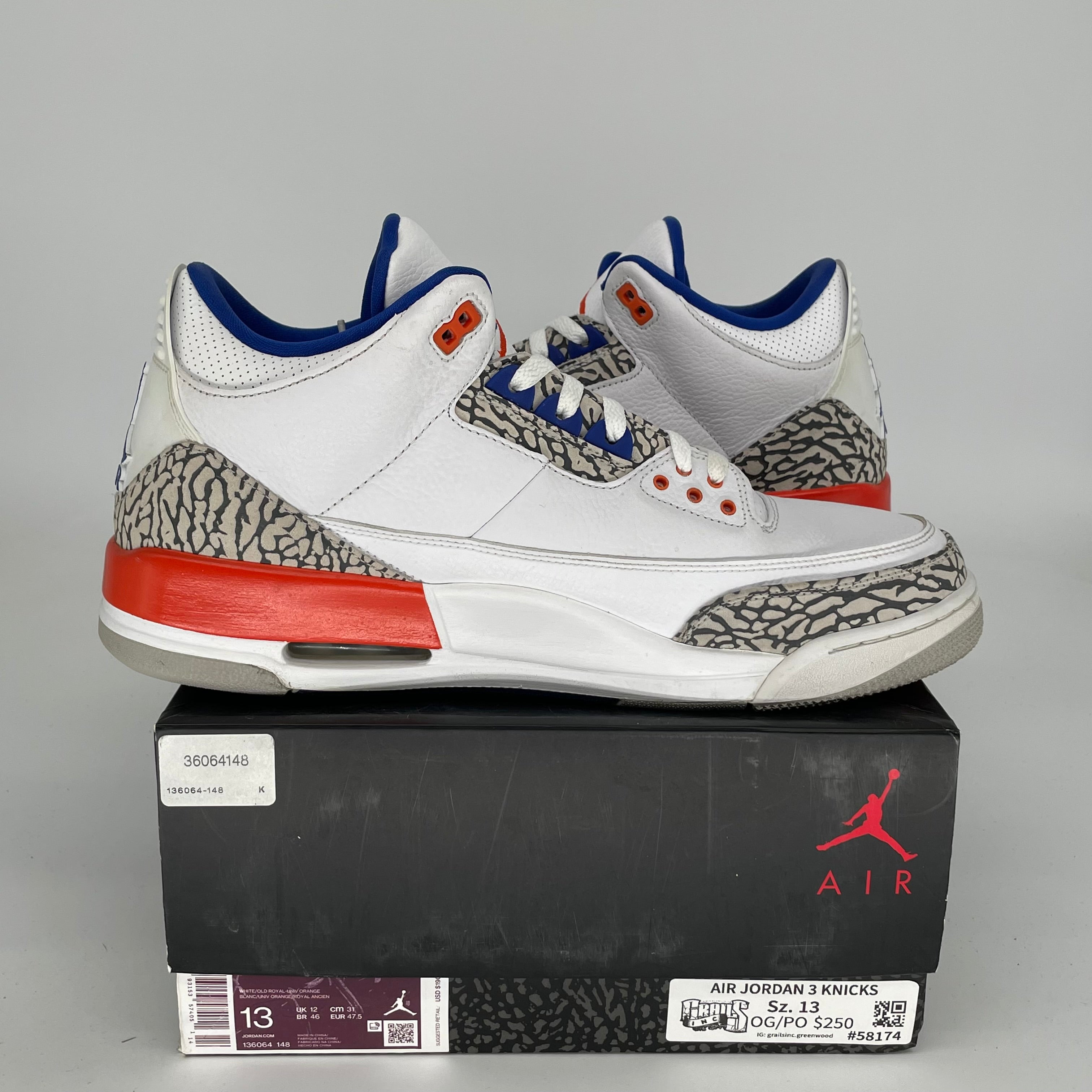 AIR JORDAN 3 KNICKS SIZE 13 136064-148