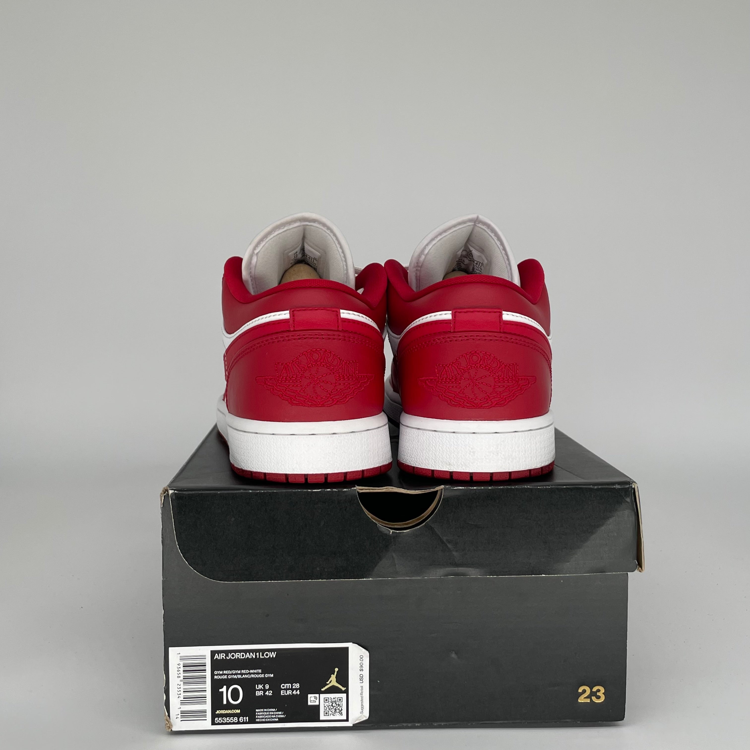 AIR JORDAN 1 LOW GYM RED WHITE SIZE 10/11.5W 553558-611
