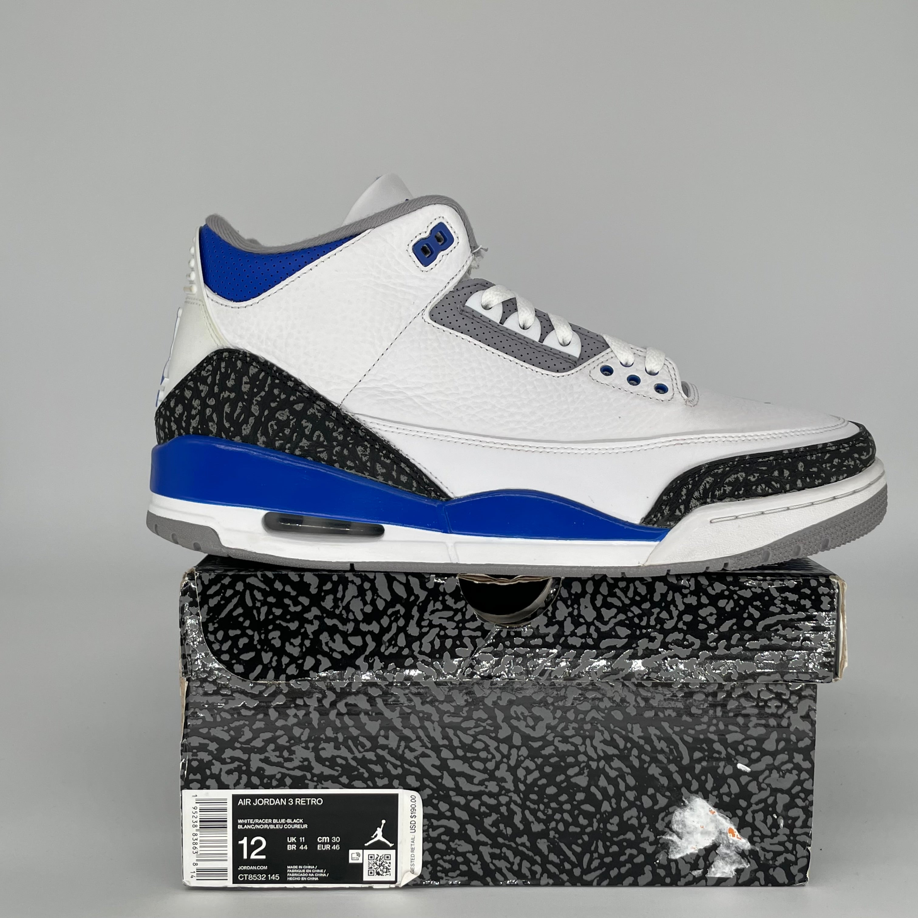 AIR JORDAN 3 RACER BLUE SIZE 12 CT8532-145