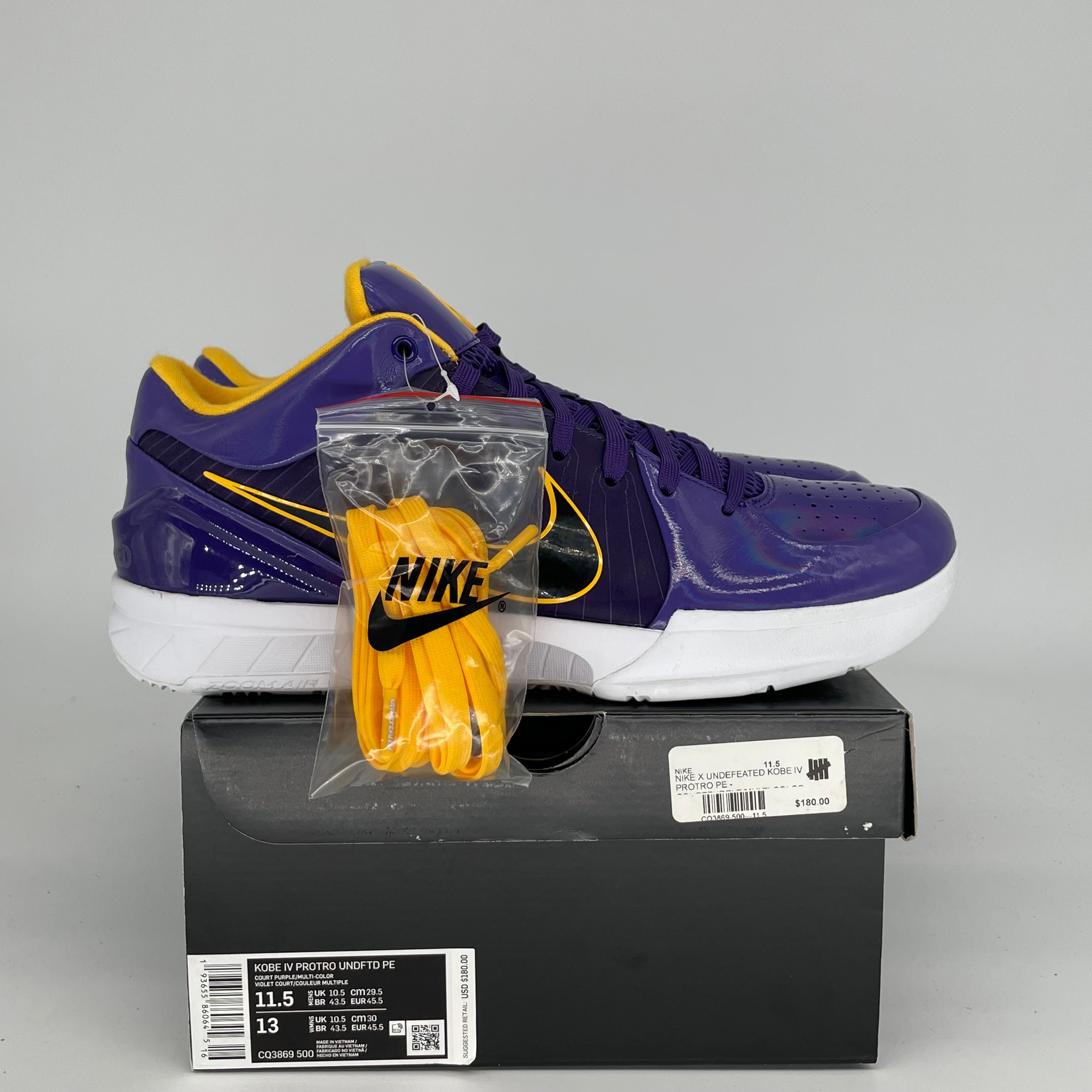 NIKE KOBE 4 PROTRO UNDEFEATED LA LAKERS SIZE 11.5 CQ3869-500