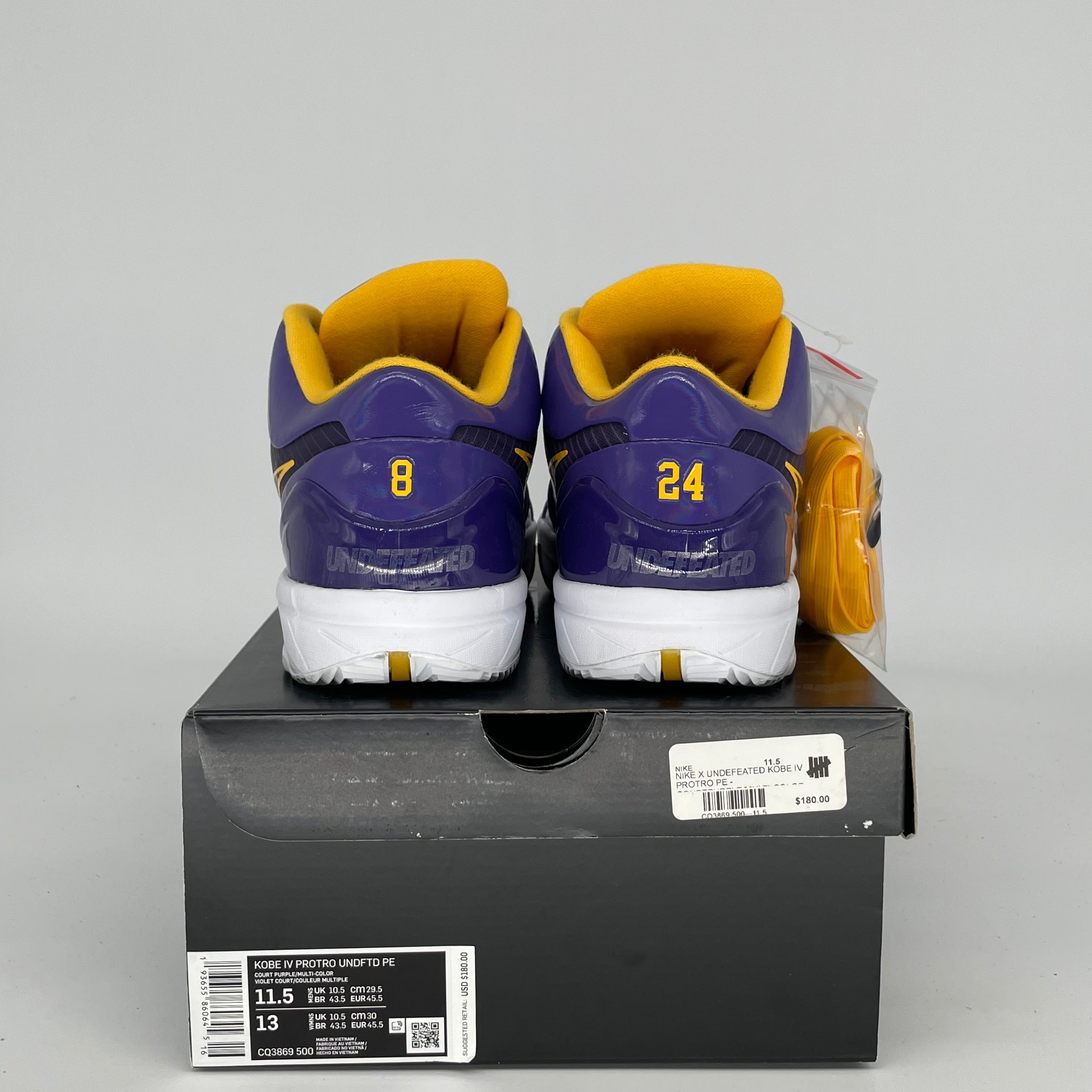 NIKE KOBE 4 PROTRO UNDEFEATED LA LAKERS SIZE 11.5 CQ3869-500