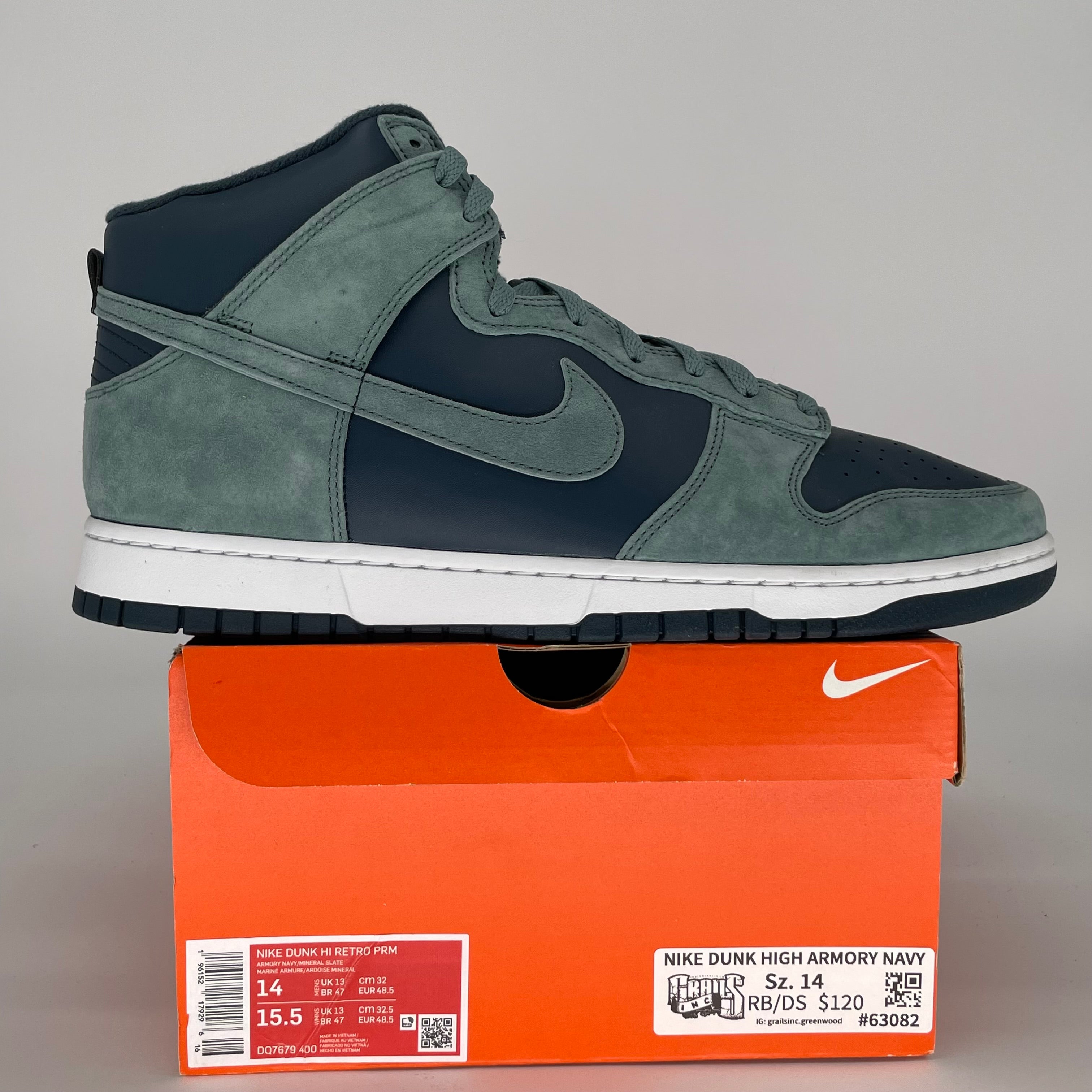 NIKE DUNK HIGH ARMORY NAVY SIZE 14/15.5W DQ7679-400
