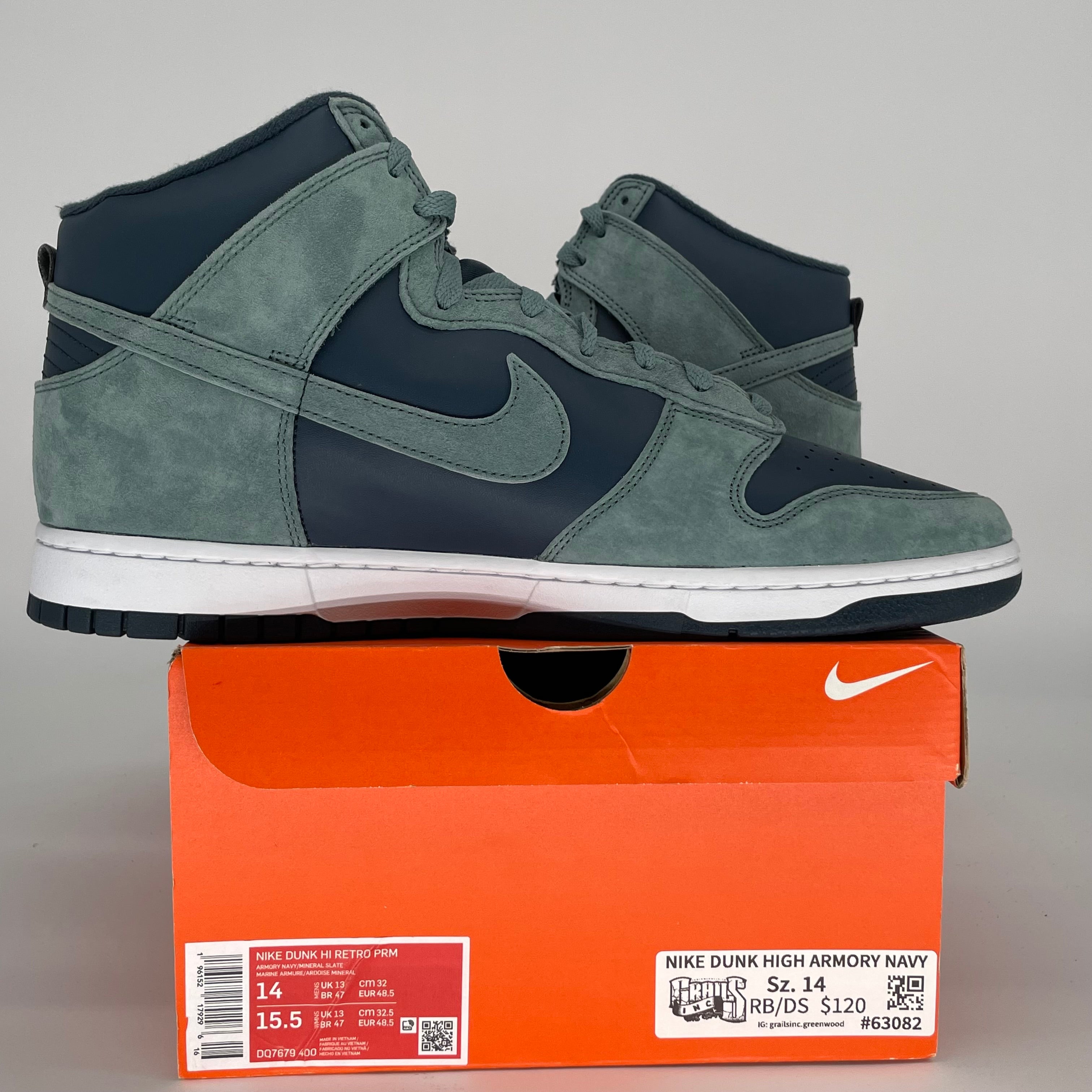NIKE DUNK HIGH ARMORY NAVY SIZE 14/15.5W DQ7679-400