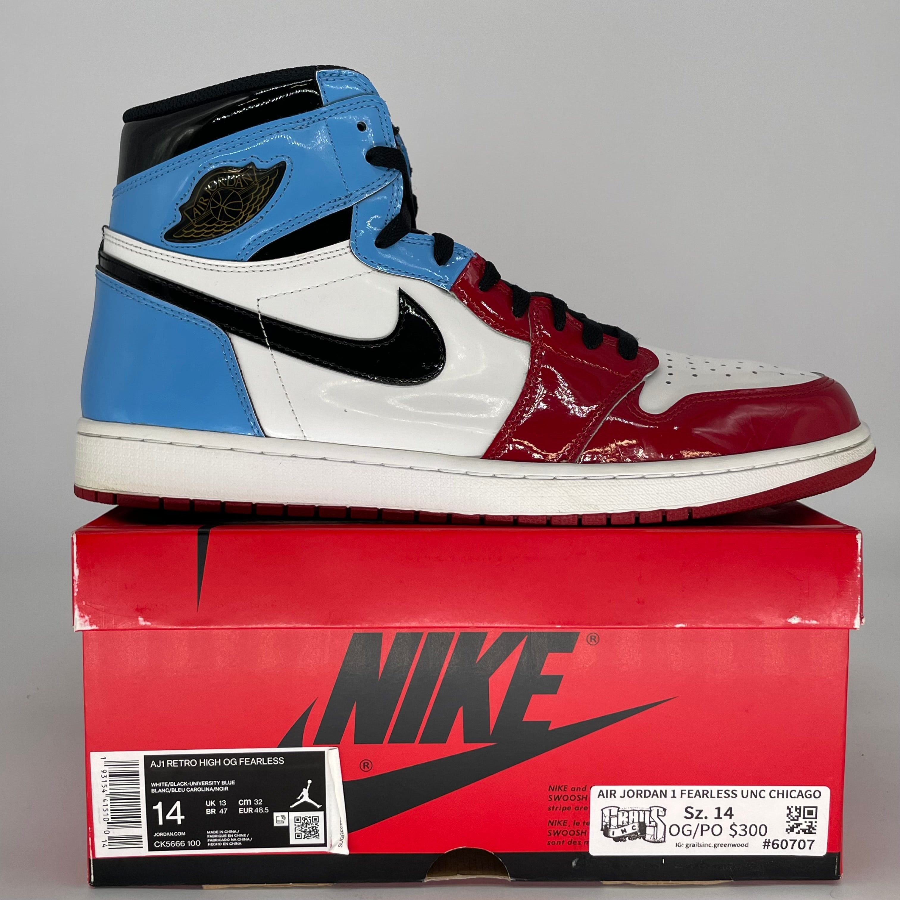 AIR JORDAN 1 FEARLESS UNC CHICAGO SIZE 14/15.5W CK5666-100
