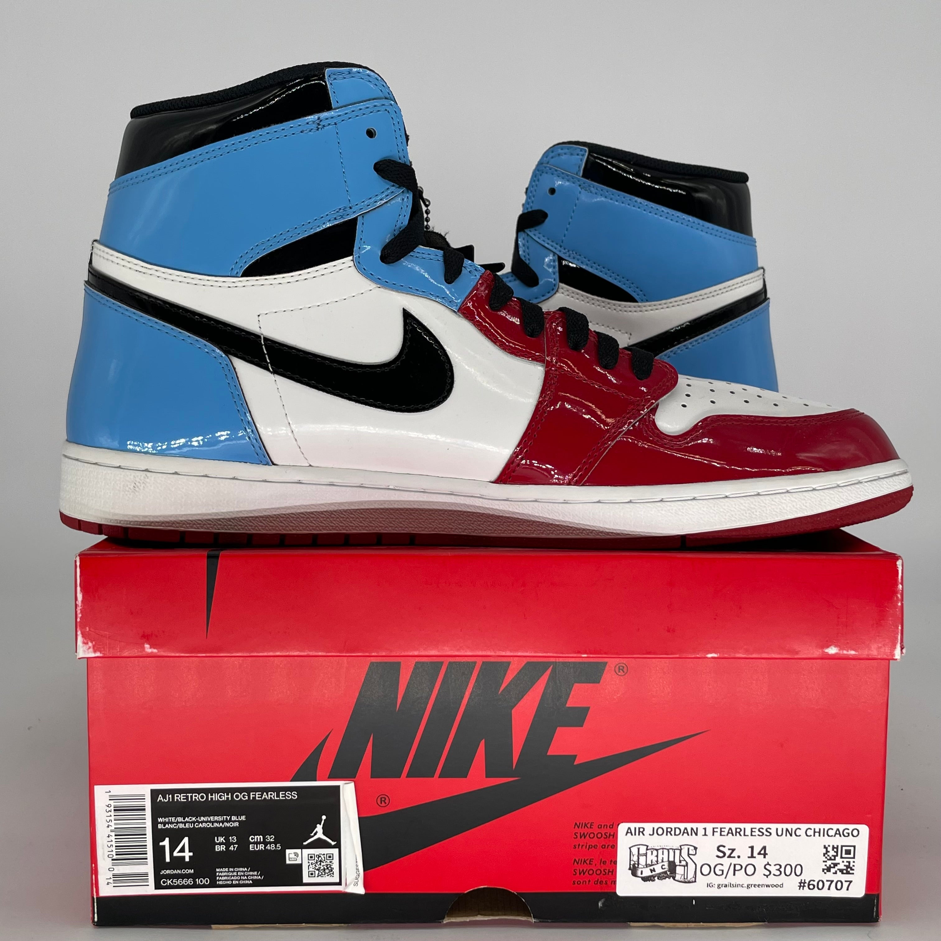 AIR JORDAN 1 FEARLESS UNC CHICAGO SIZE 14/15.5W CK5666-100