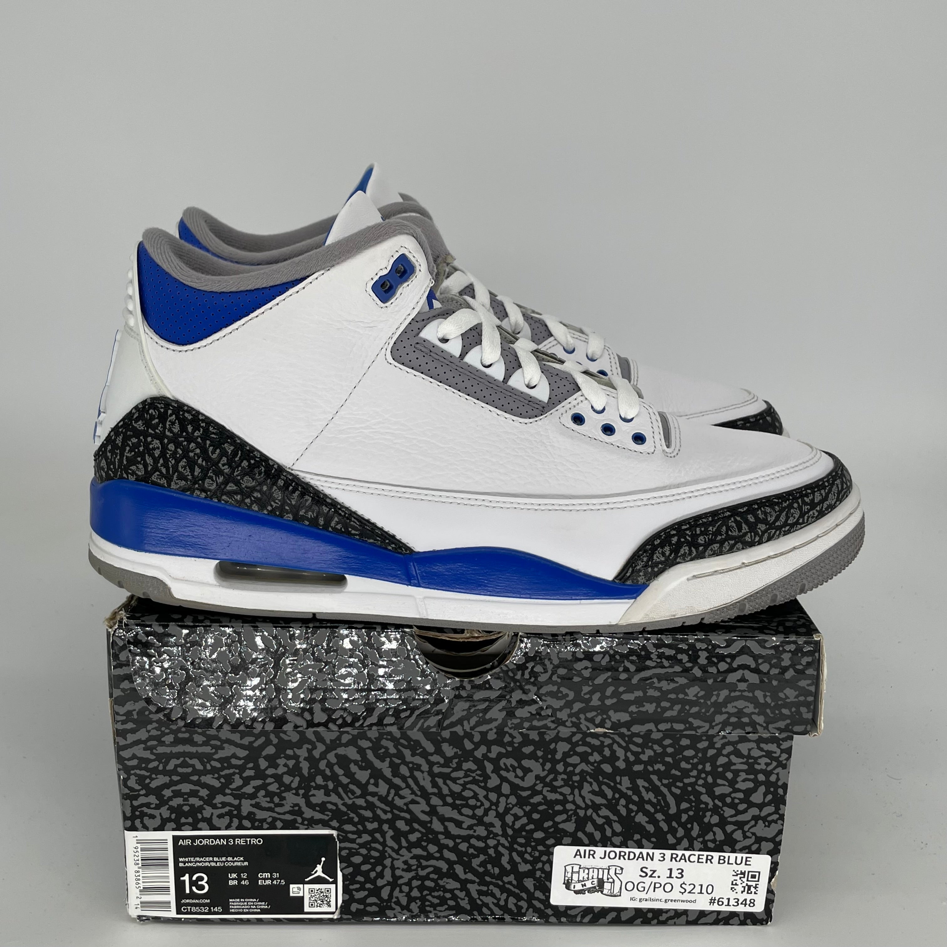 AIR JORDAN 3 RACER BLUE SIZE 13 CT8532-145