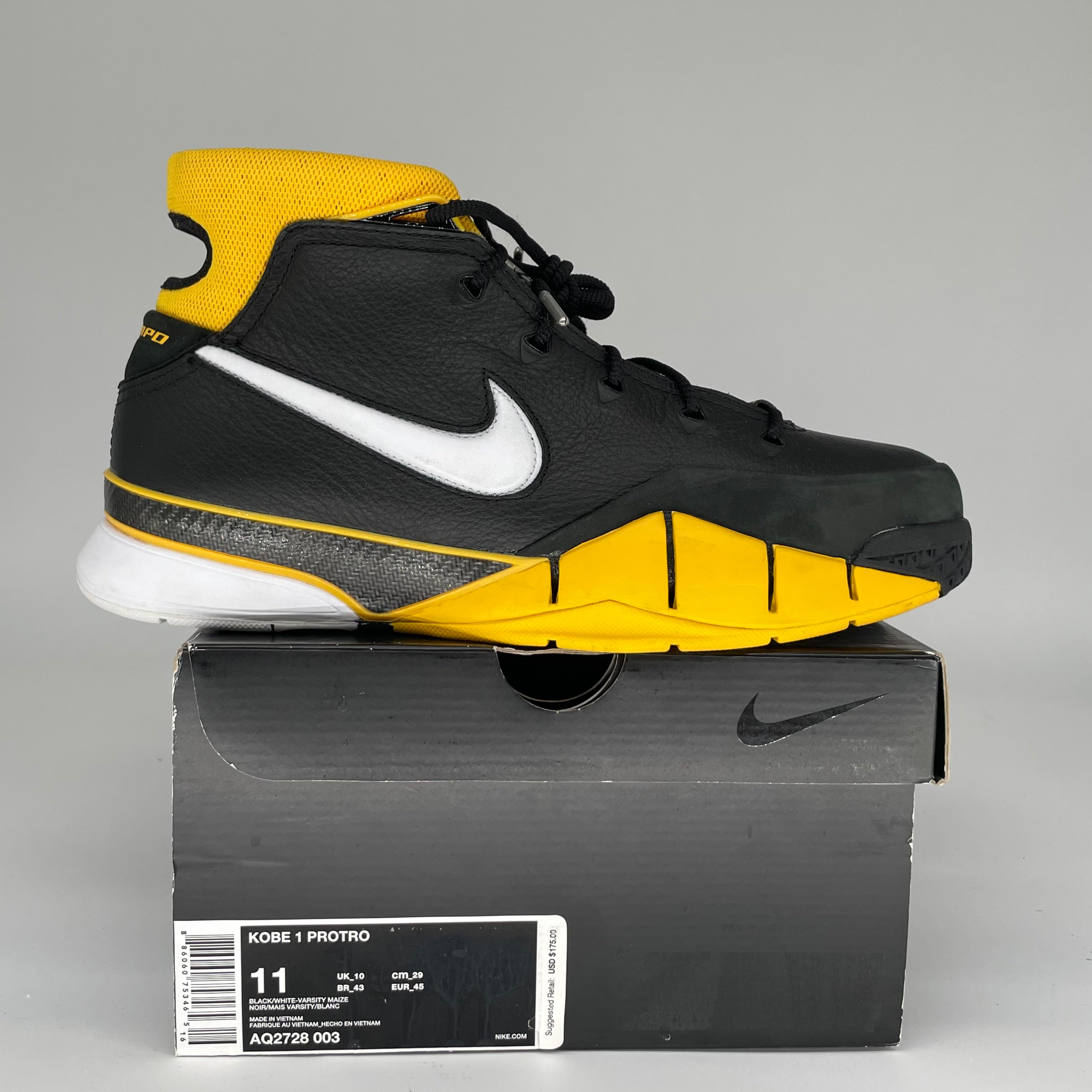 NIKE KOBE 1 PROTRO BLACK MAIZE SIZE 11 AQ2728-003