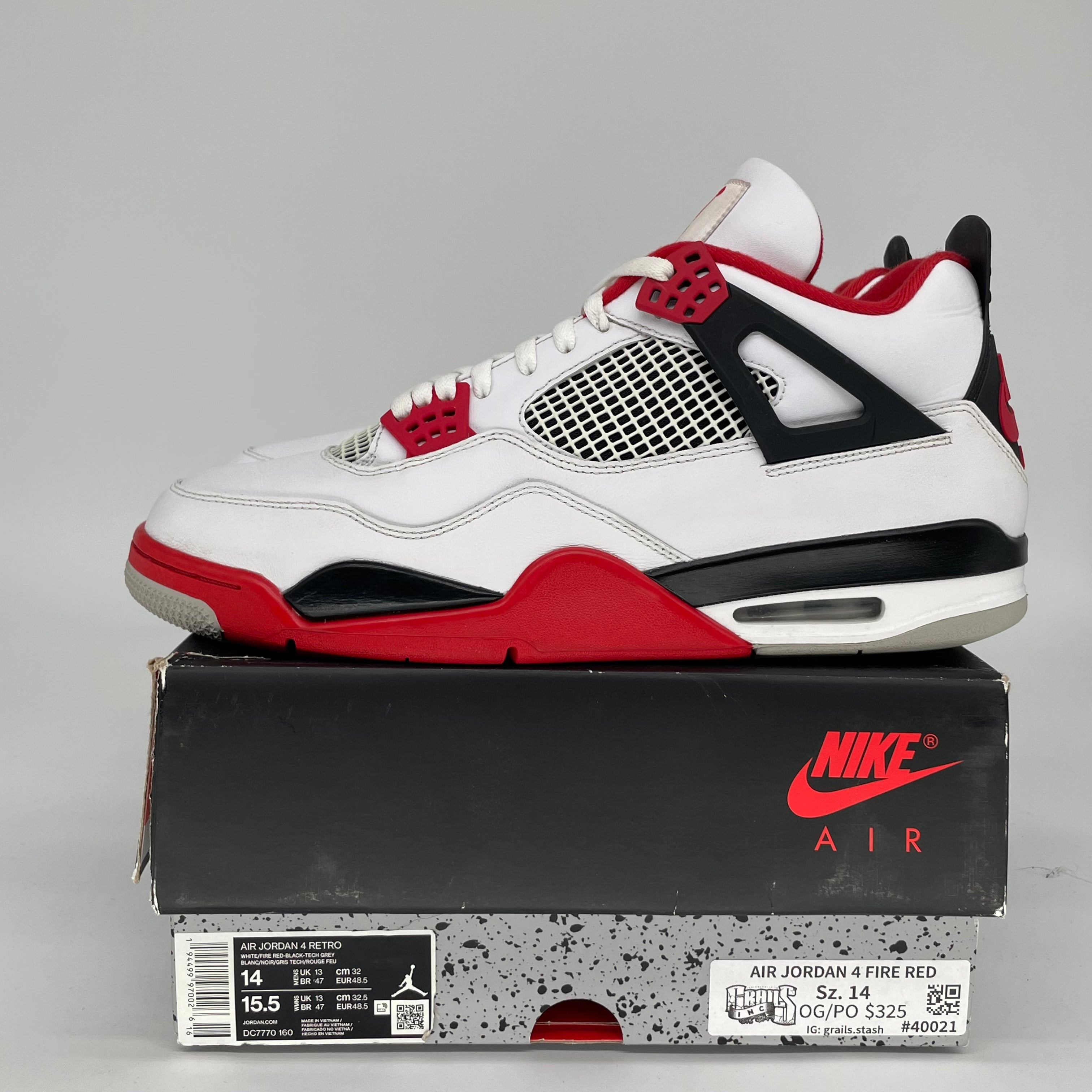 AIR JORDAN 4 FIRE RED DC7770-160 SIZE 14/15.5W