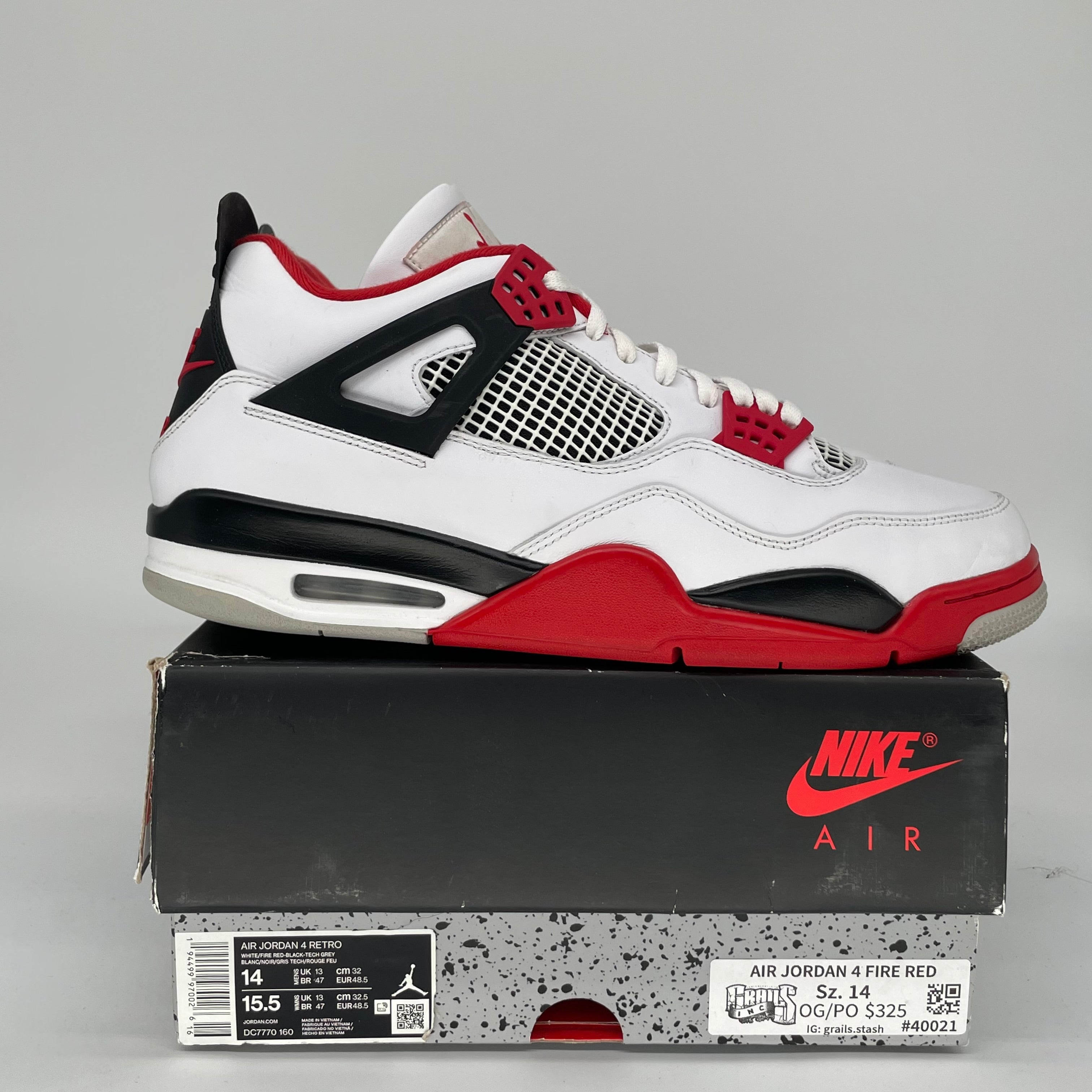 AIR JORDAN 4 FIRE RED DC7770-160 SIZE 14/15.5W