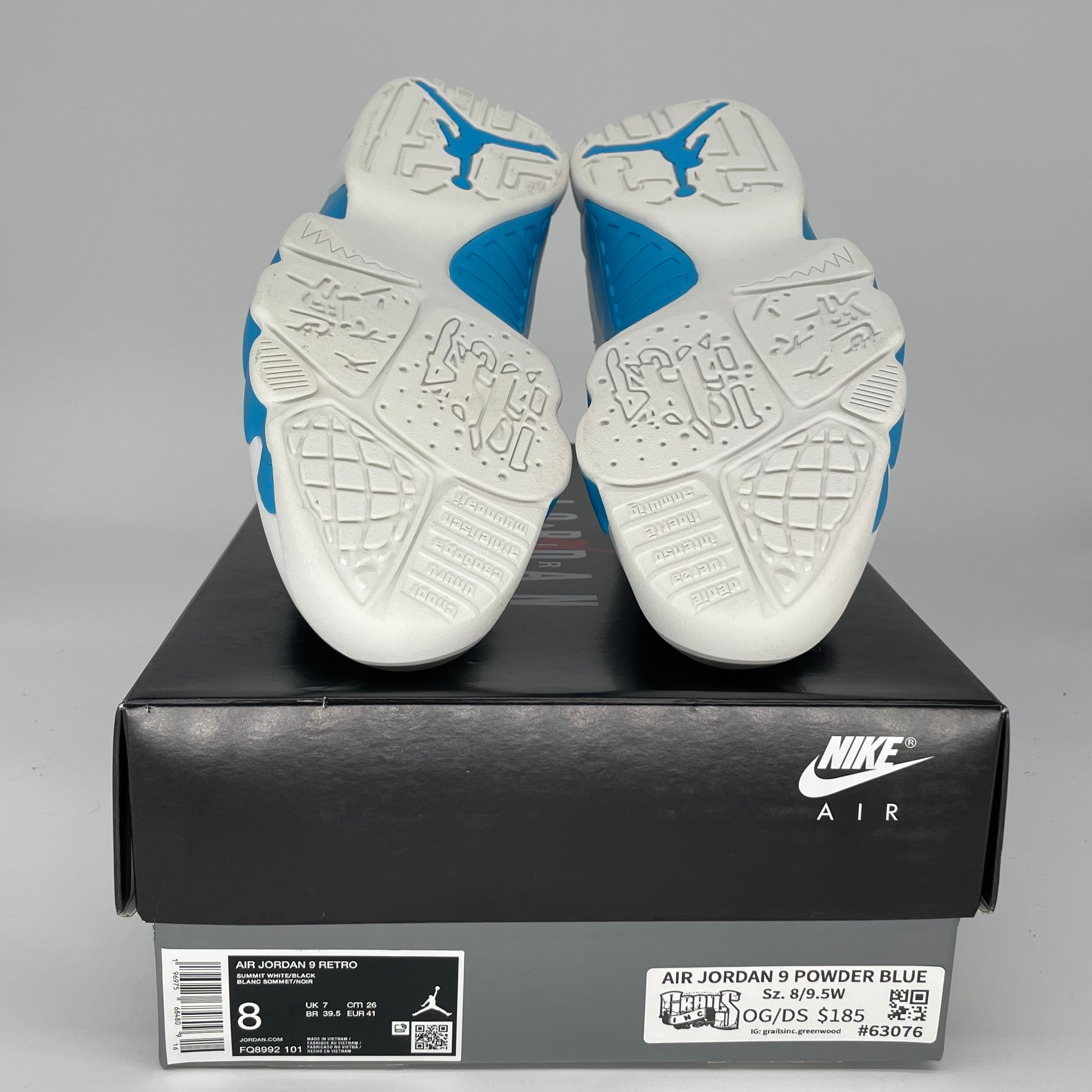 AIR JORDAN 9 POWDER BLUE SIZE 8 FQ8992-101