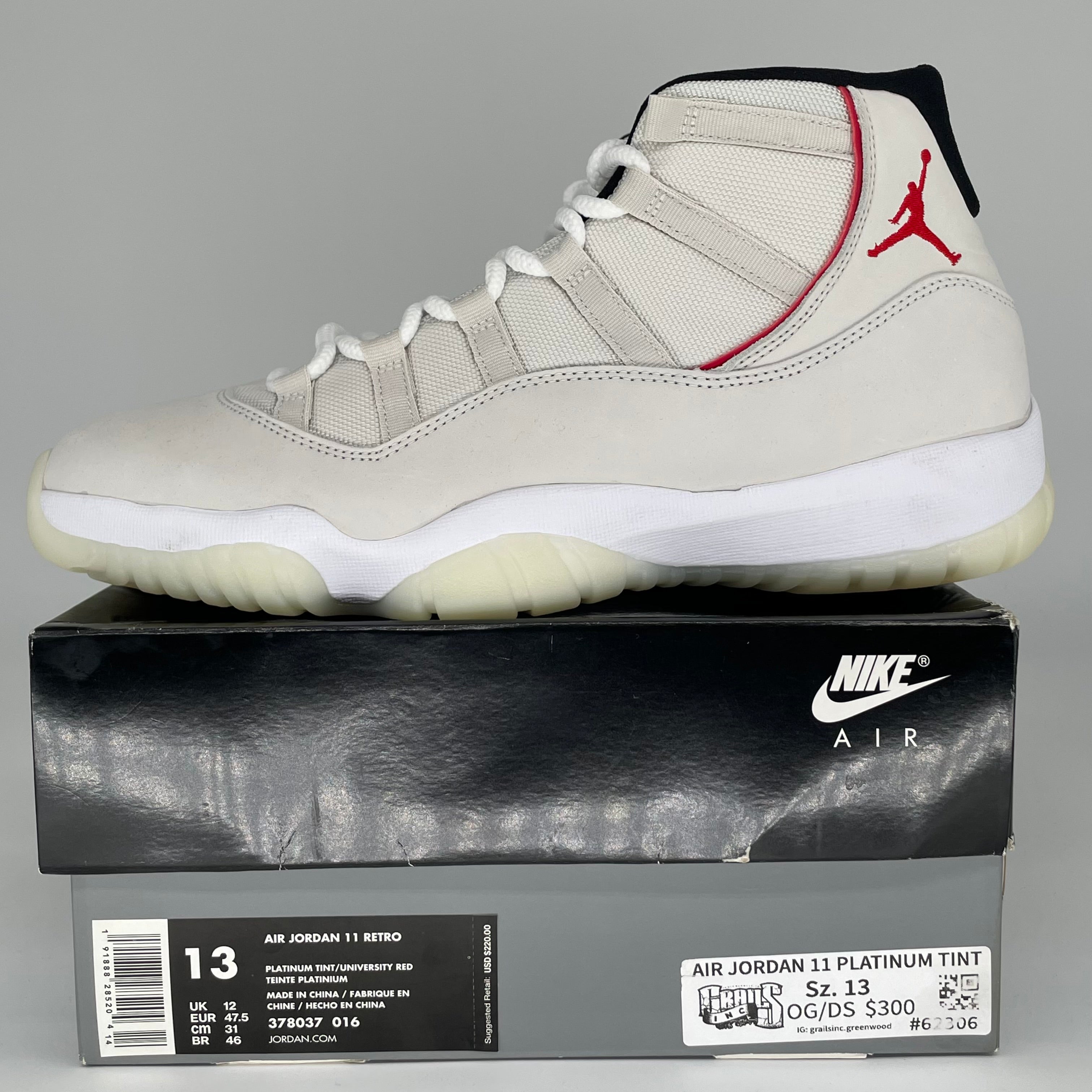 AIR JORDAN 11 PLATINUM TINT SIZE 13 378037-016