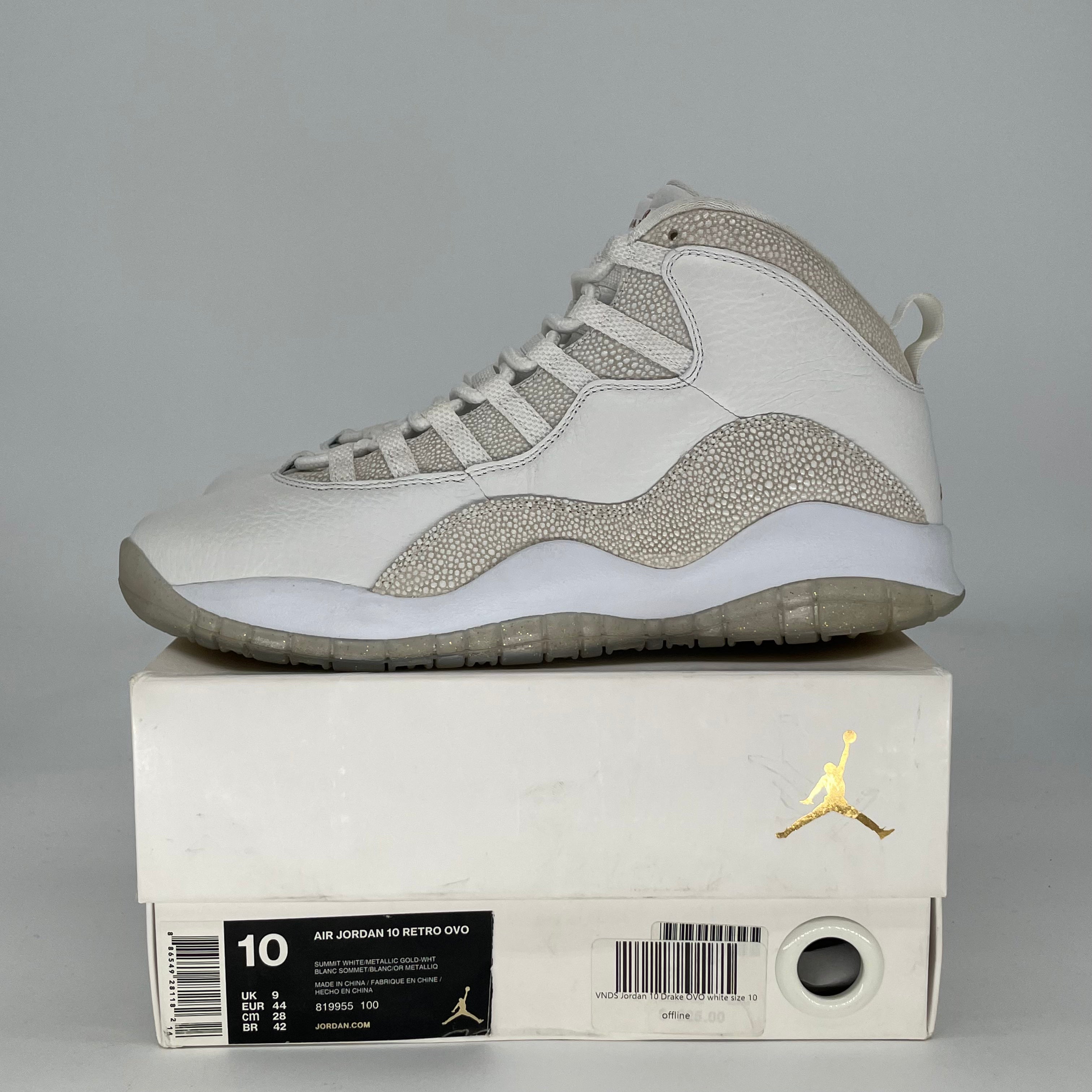 AIR JORDAN 10 OVO DRAKE WHITE 819955-100 SIZE 10/11.5W