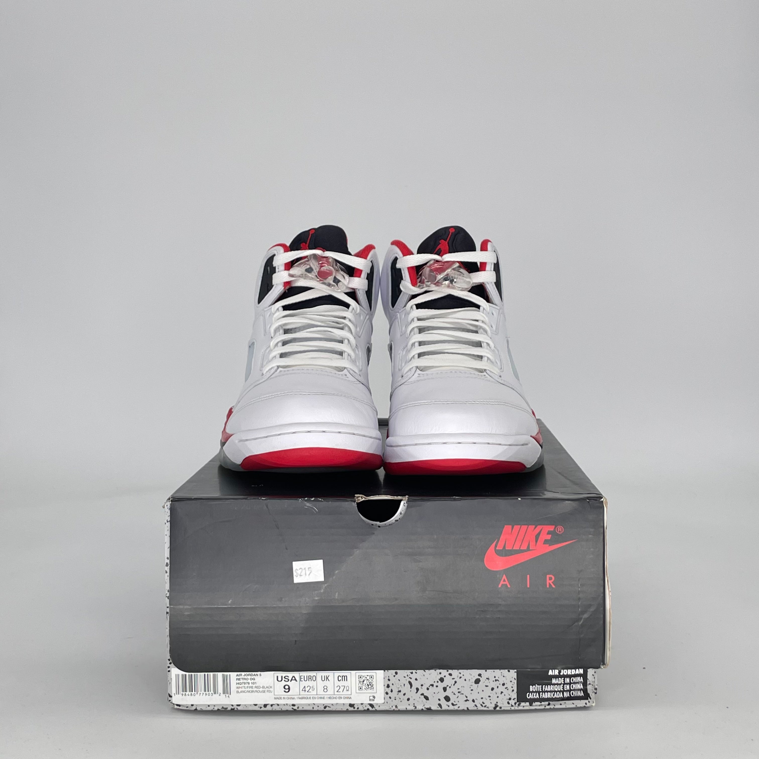 AIR JORDAN 5 FIRE RED BLACK TONGUE HQ7978-101 SIZE 9/10.5W