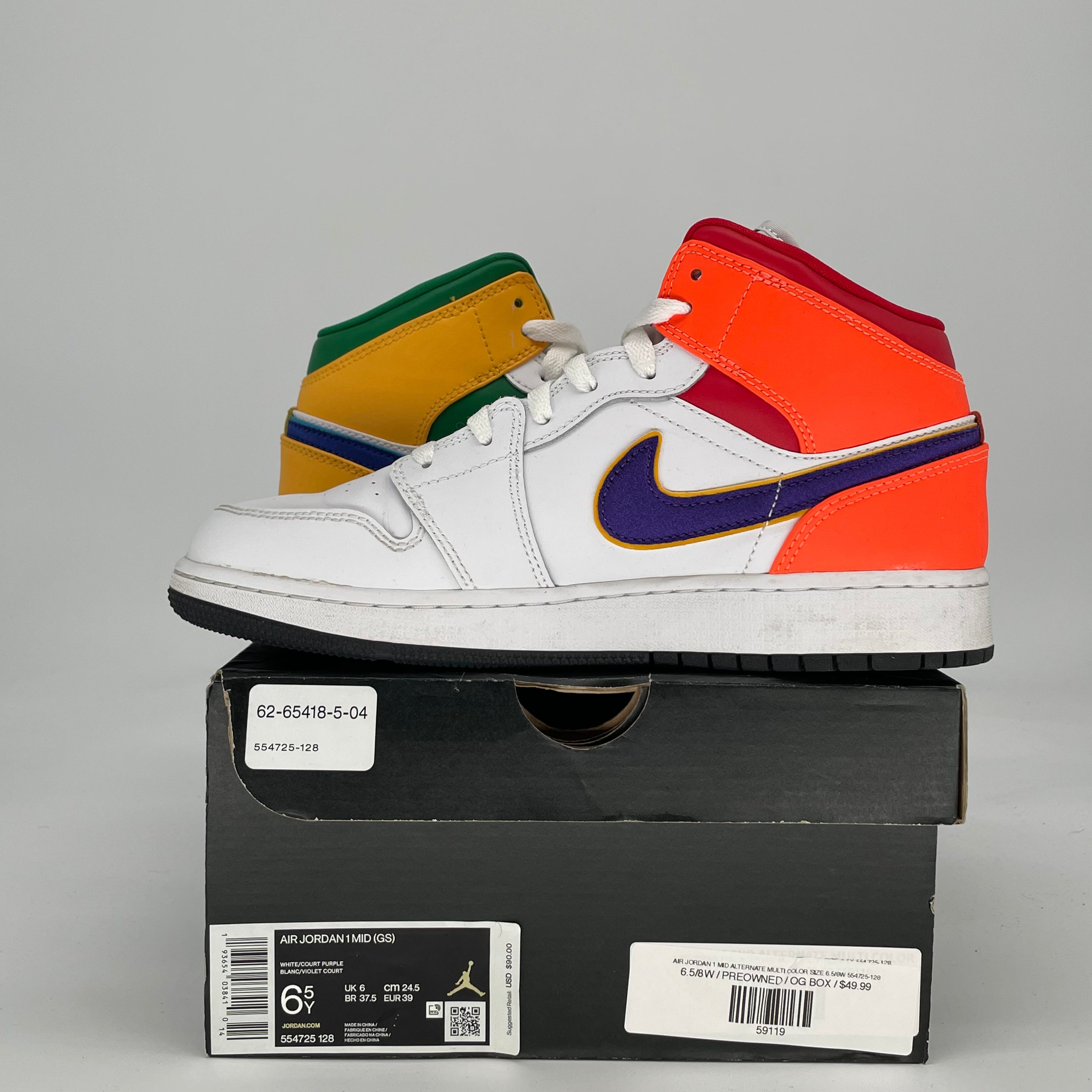 AIR JORDAN 1 MID ALTERNATE MULTI COLOR SIZE 6.5/8W 554725-128