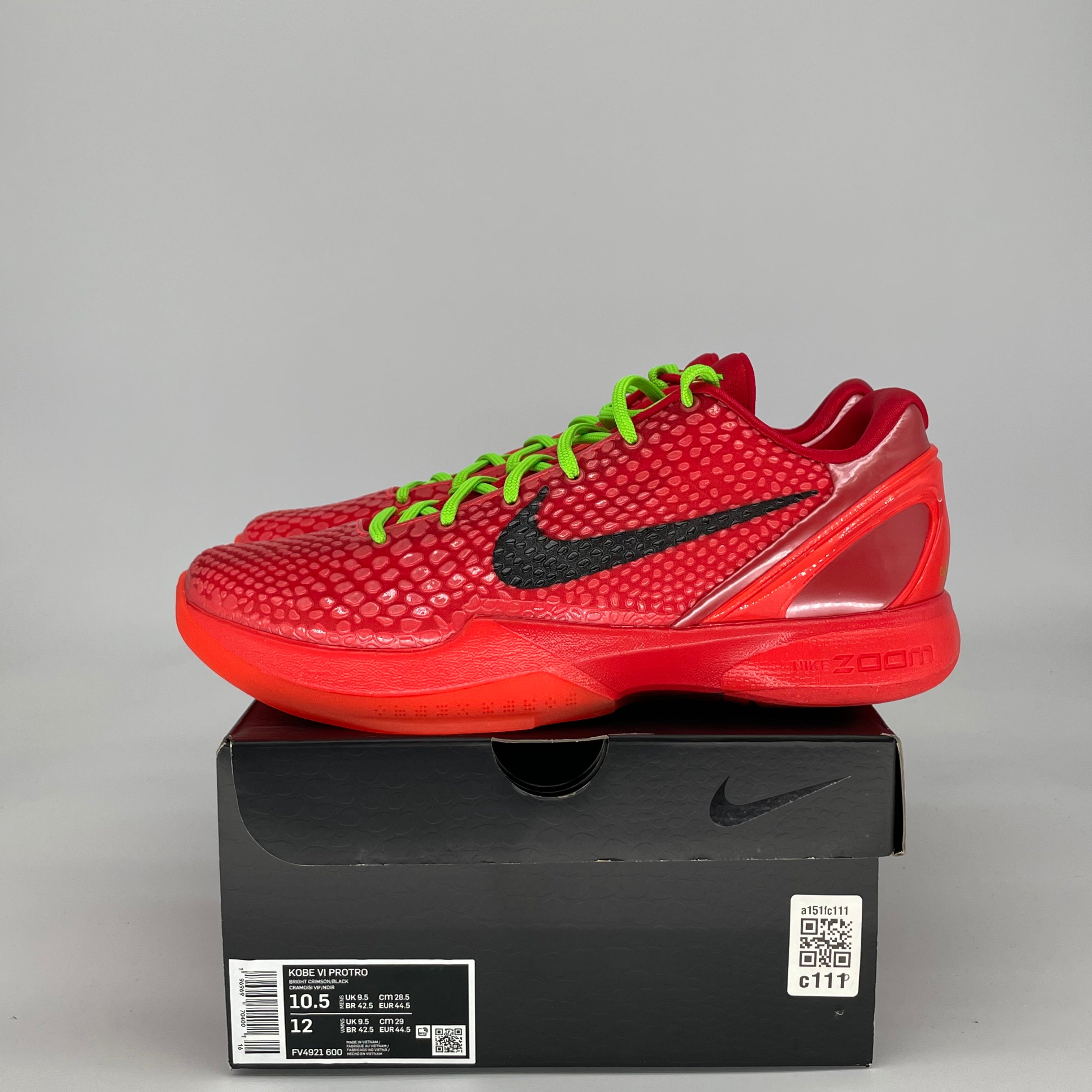 NIKE KOBE 6 PROTRO REVERSE GRINCH FV4921-600 SIZE 10.5/12W