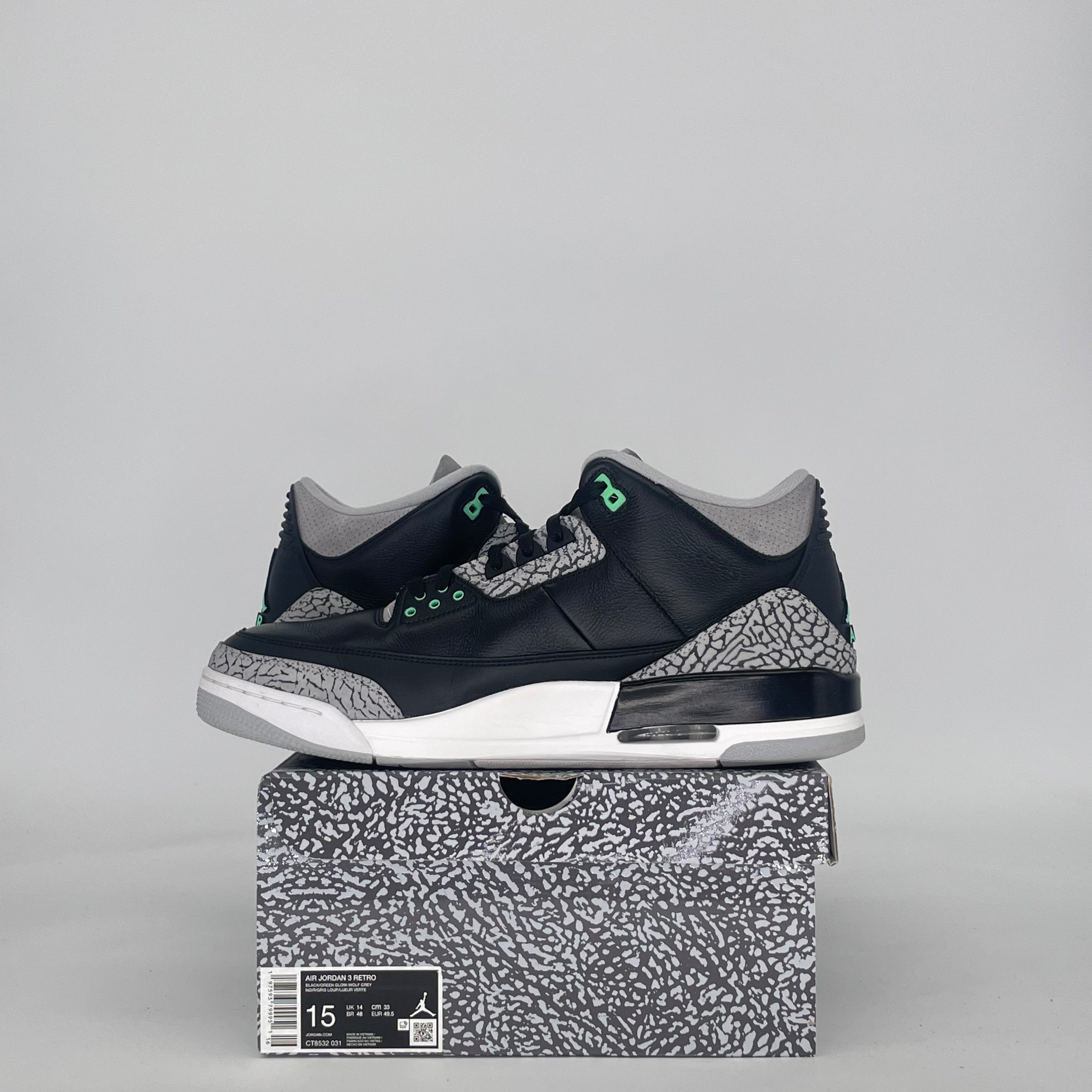AIR JORDAN 3 GREEN GLOW CT8532-031 SIZE 15/16.5W