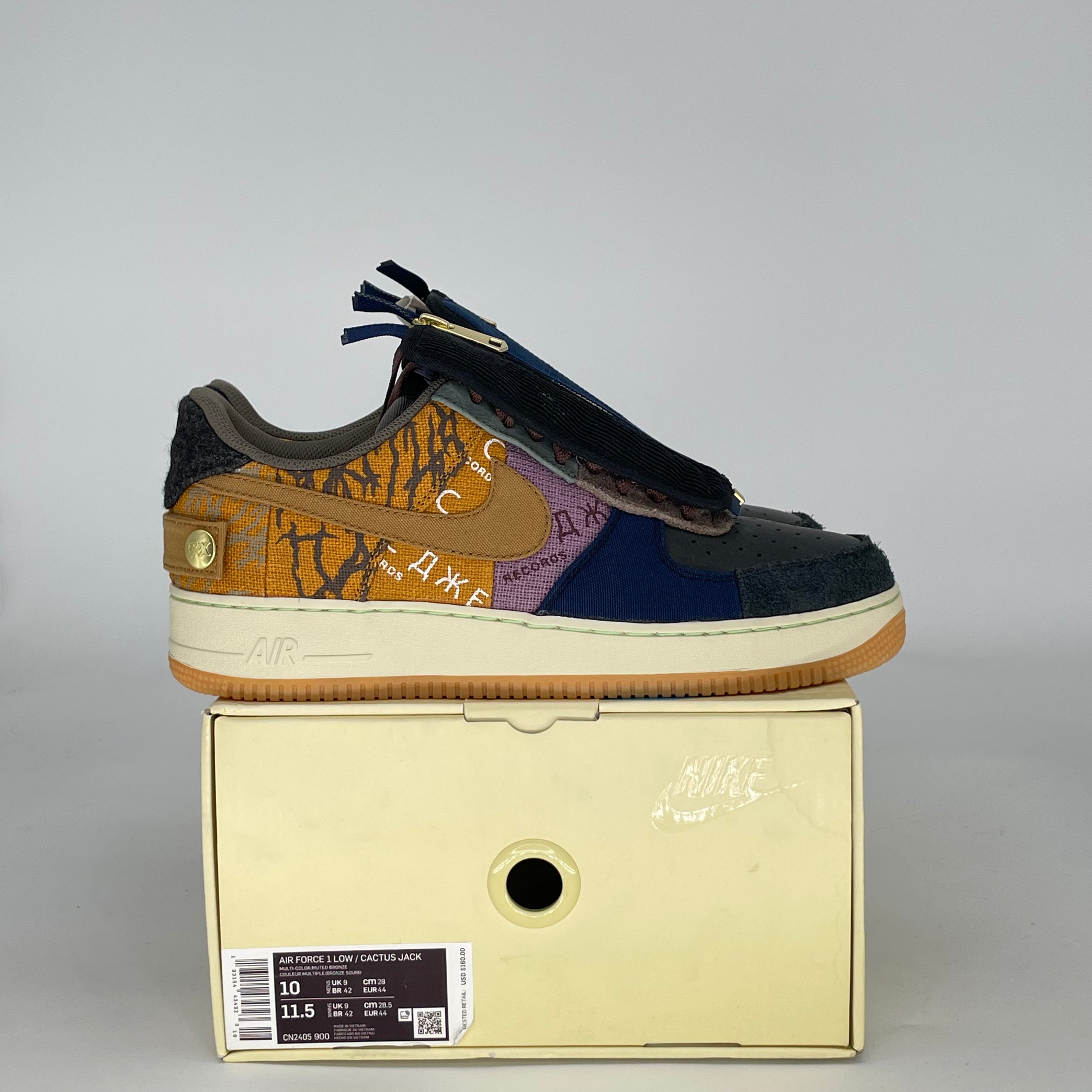 TRAVIS SCOTT X NIKE AIR FORCE 1 LOW CACTUS JACK CN2405-900 SIZE 10/11.5W