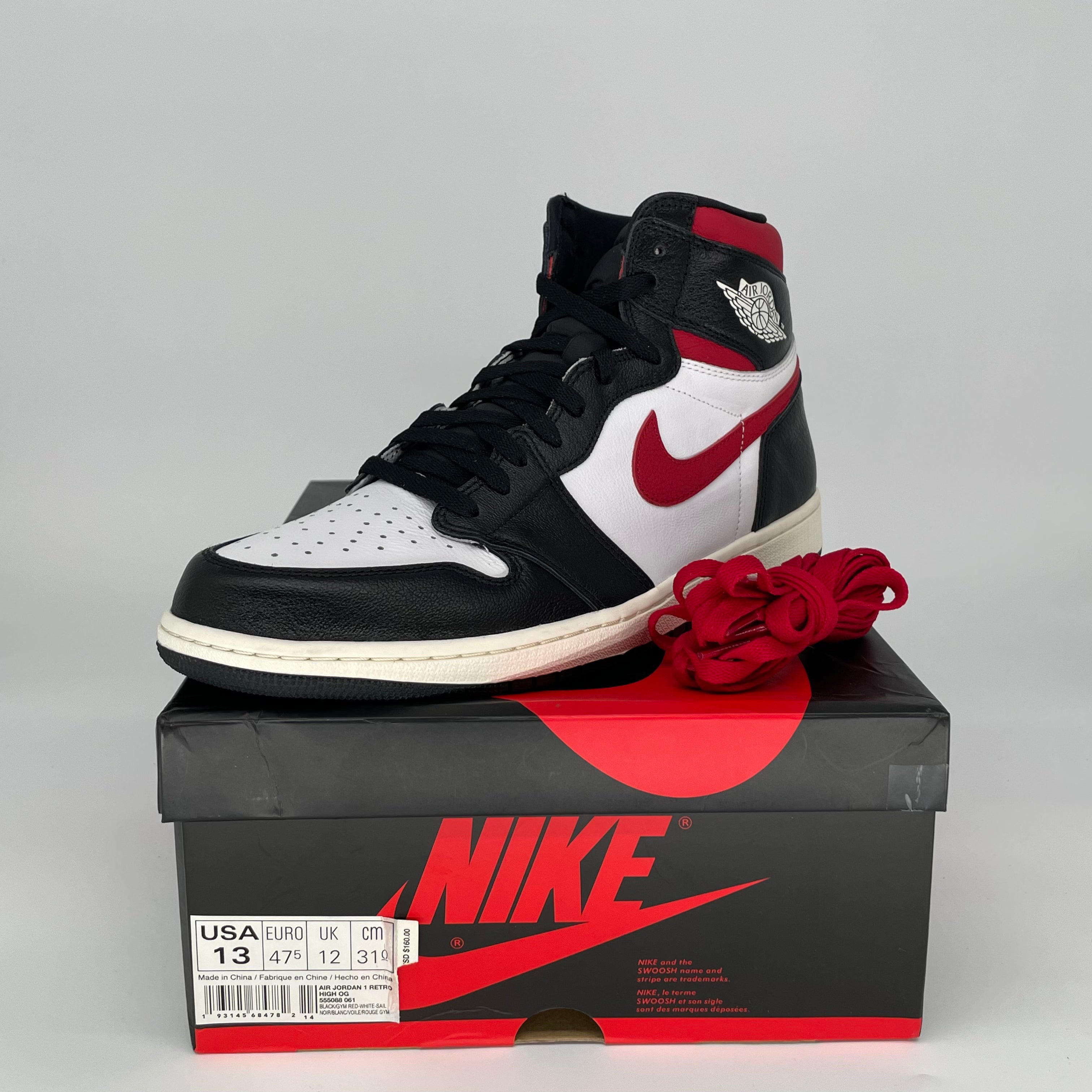 AIR JORDAN 1 BLACK GYM RED 555088-061 SIZE 13/14.5W