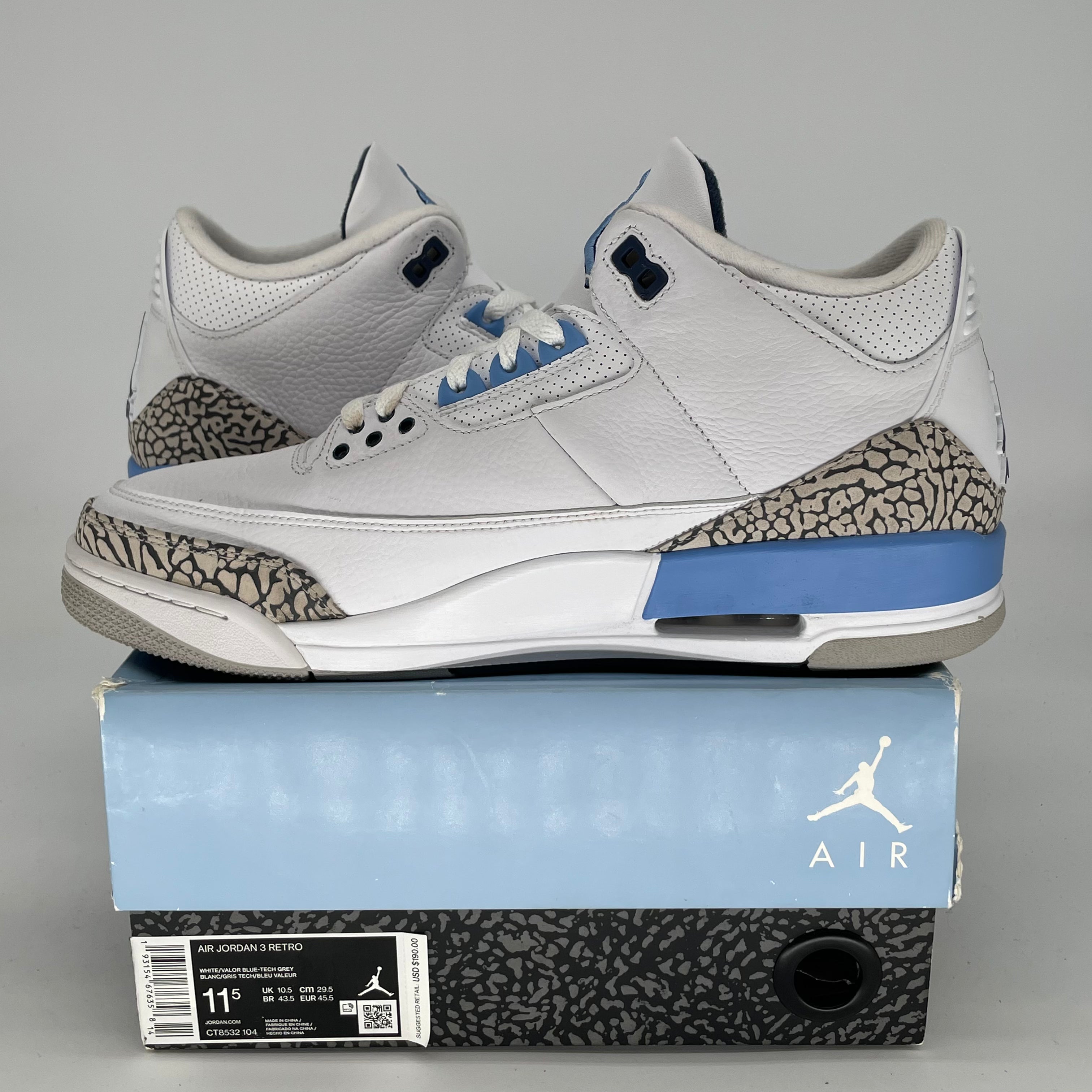 AIR JORDAN 3 UNC SIZE 11.5/13W CT8532-104