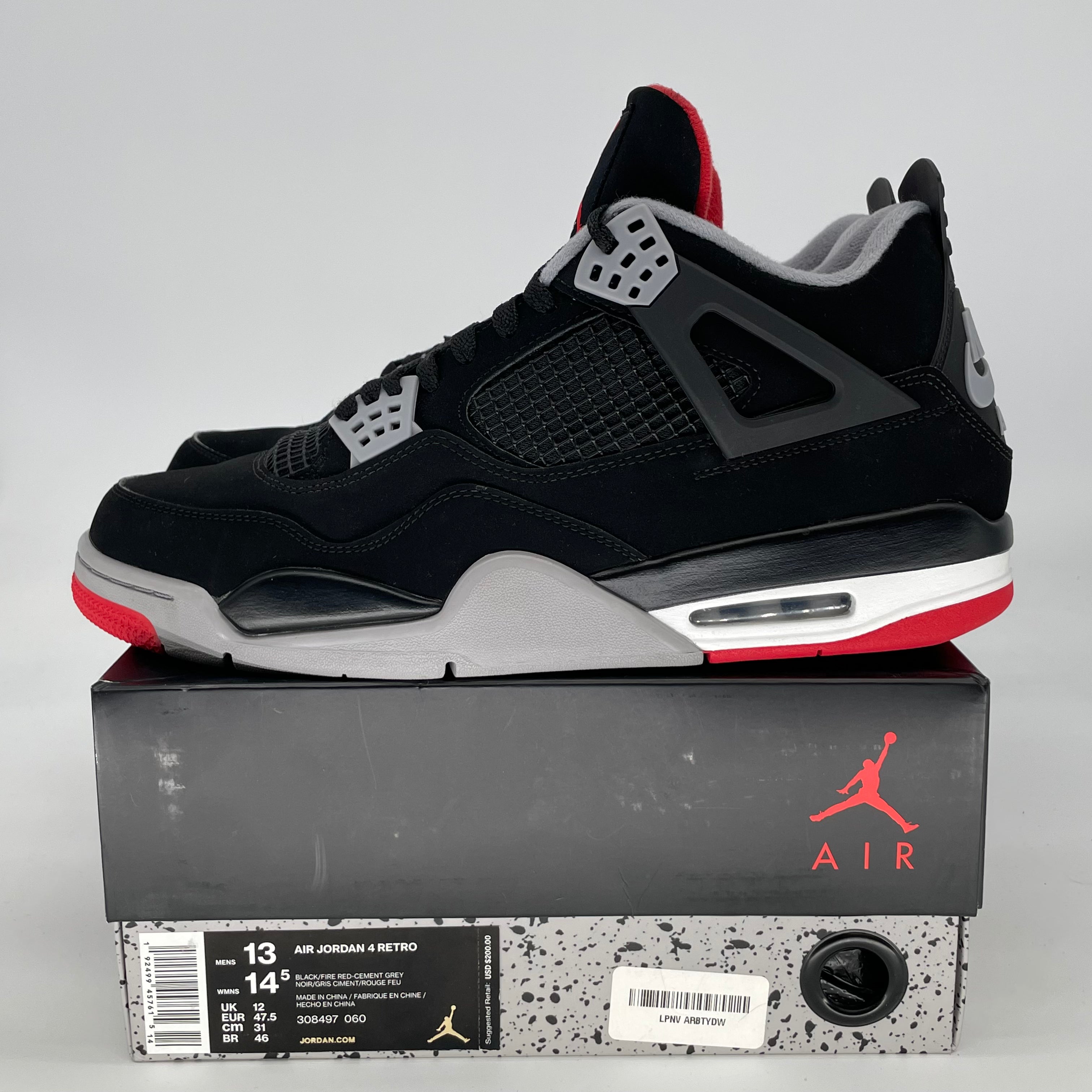 AIR JORDAN 4 BRED 308497-060 SIZE 13/14.5W
