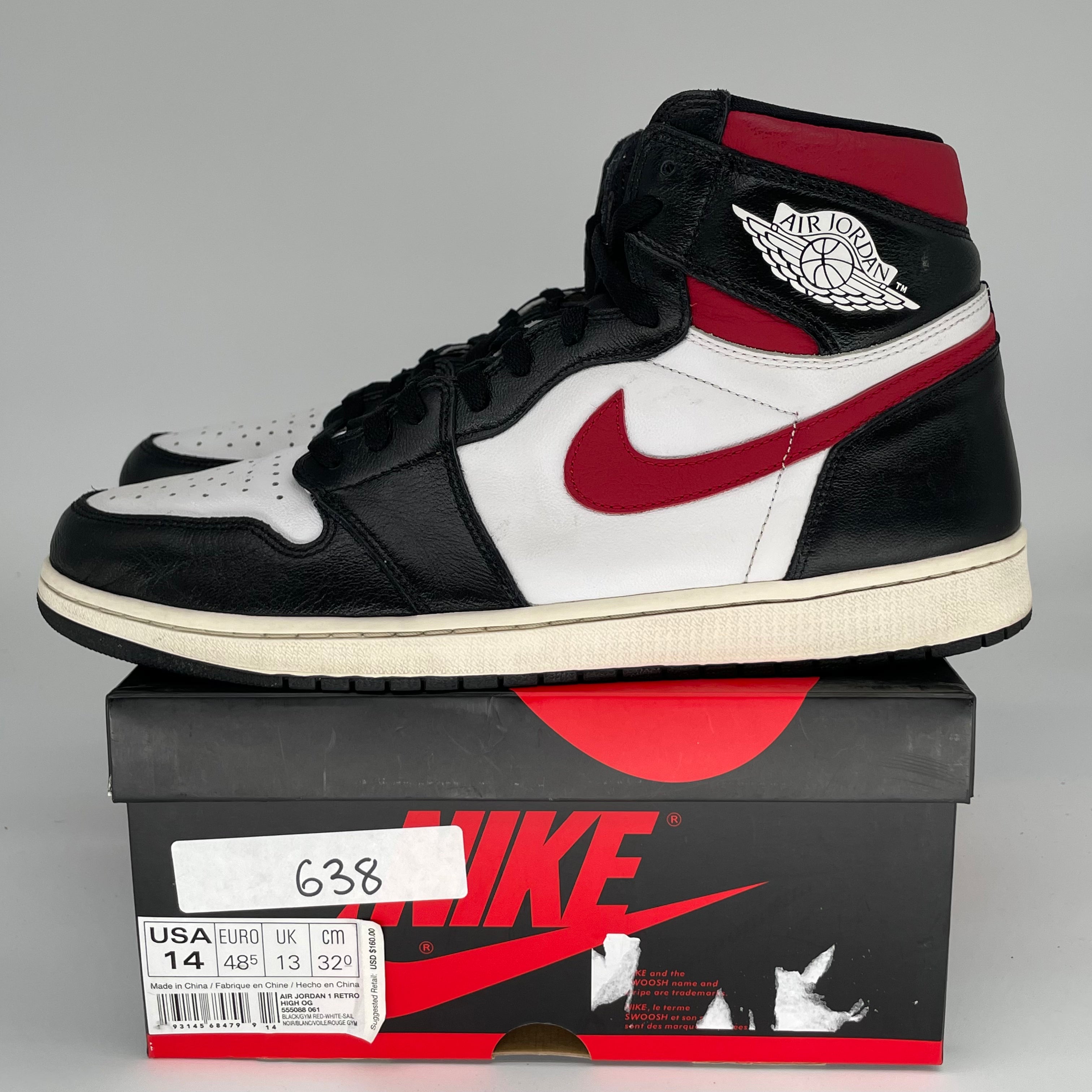 AIR JORDAN 1 BLACK GYM RED 555088-061 SIZE 14/15.5W